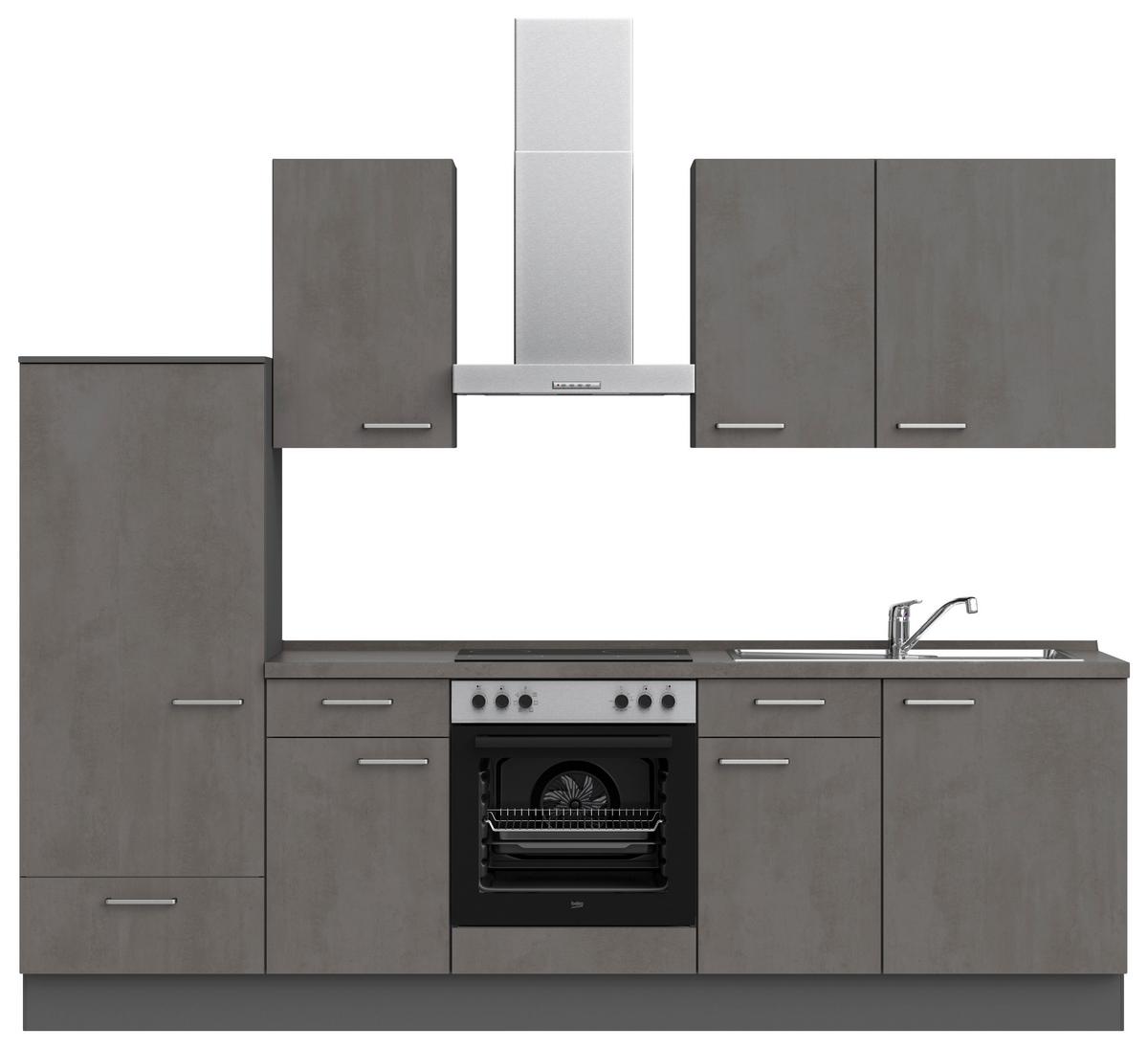 Küchenblock Riva Low m. Geräten Schieferfarben - Schieferfarben/Edelstahlfarben, MODERN, Holzwerkstoff/Metall (270cm) - Nobilia