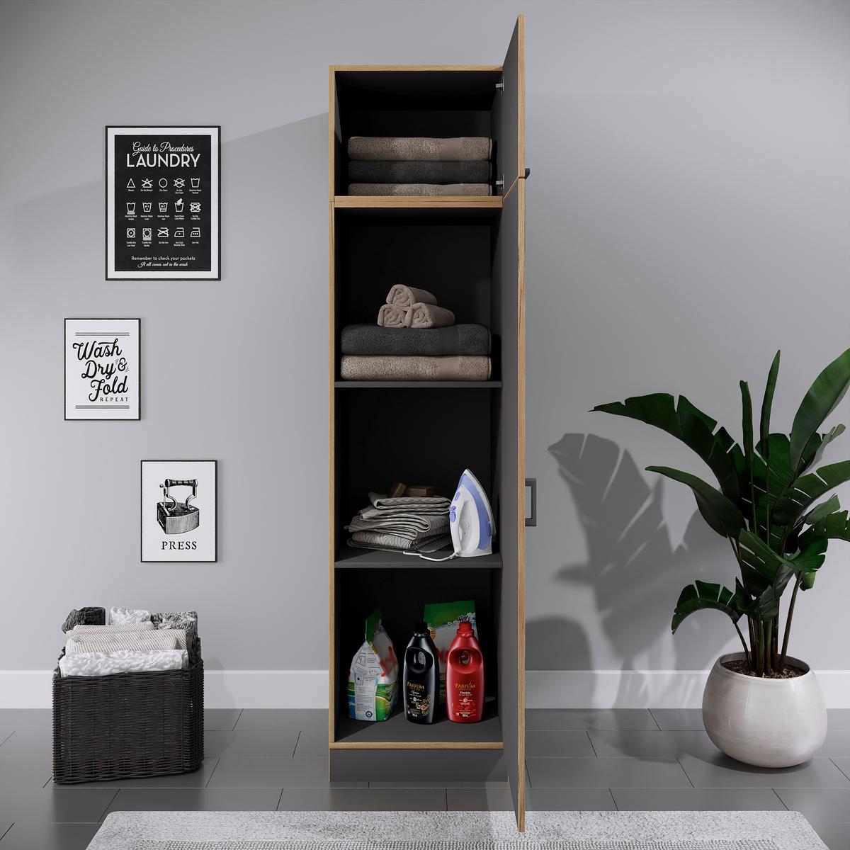 Wäscheschrank Rislo - Honigeiche/Anthrazit, Trend, Holzwerkstoff/Kunststoff (50/200/60cm) - MID.YOU