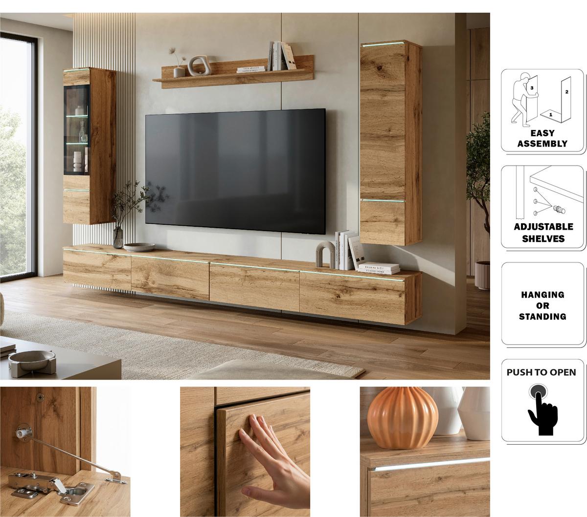 Lowboard D300 Eiche Wotan - Eiche Wotan/Grau, Basics, Holzwerkstoff/Kunststoff (300/32/33cm) - P & B