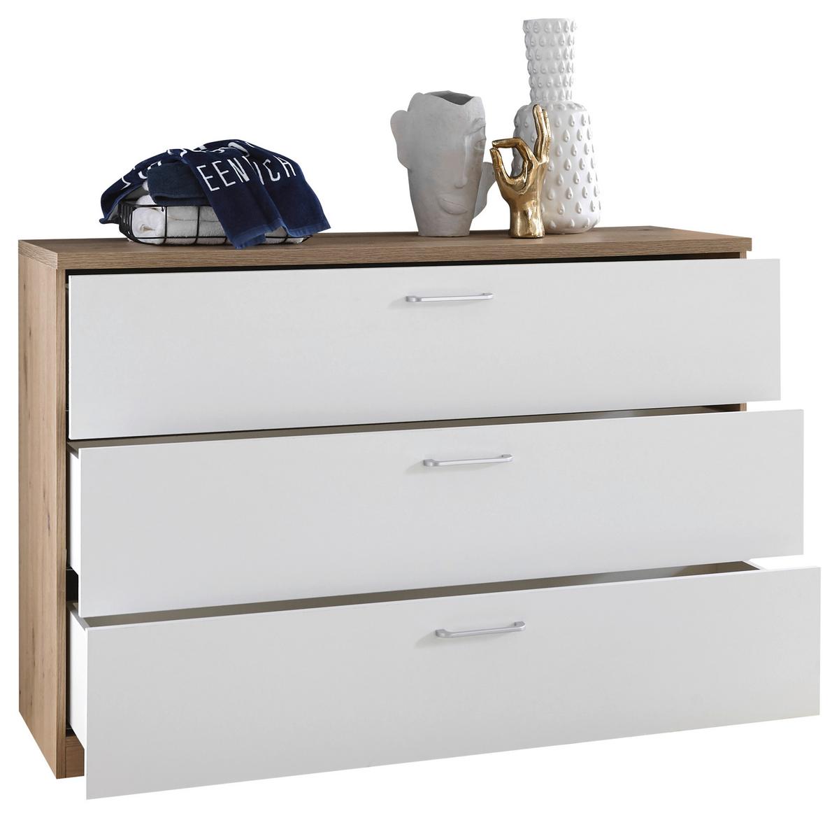 Komód Masare - Artisan tölgy/ezüstszínű, Modern, műanyag/faalapú anyag (125/83/38cm)