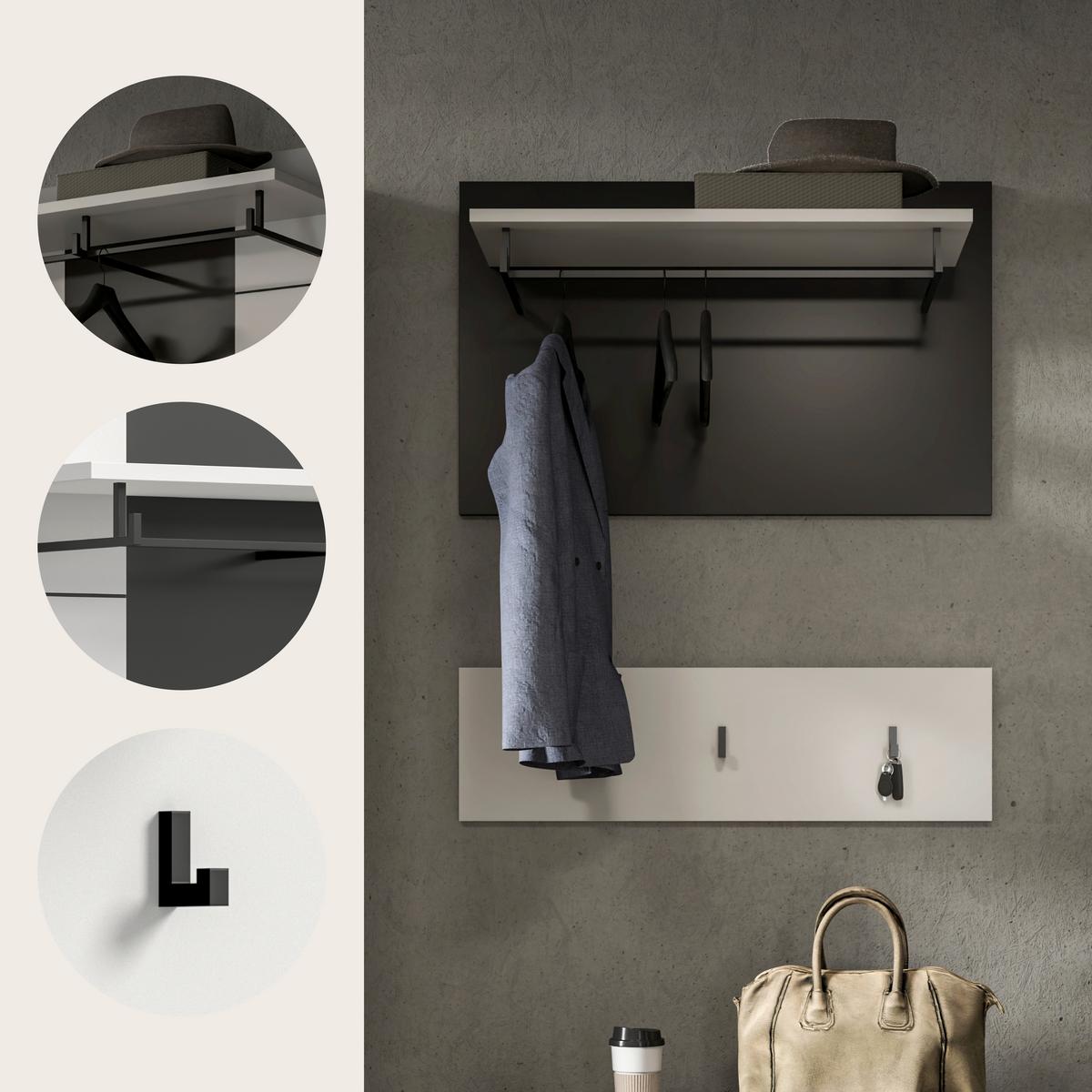 Garderobni Panel Canu, Bela, Siva - siva/bela, Design, leseni material (80/73/27cm) - Livetastic