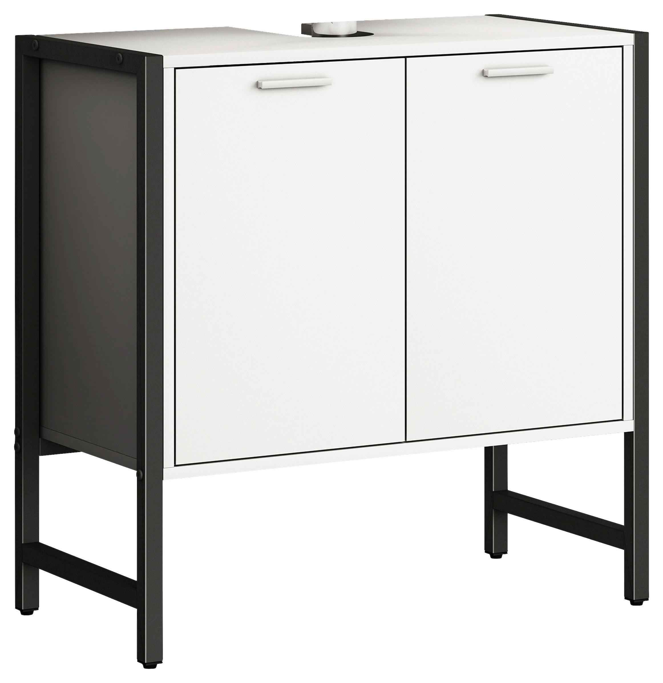 Waschbeckenunterschrank Edino ca. 60x60 cm Weiß/Schwarz - Silberfarben/Schwarz, MODERN, Holzwerkstoff/Metall (60/60/30cm) - MID.YOU