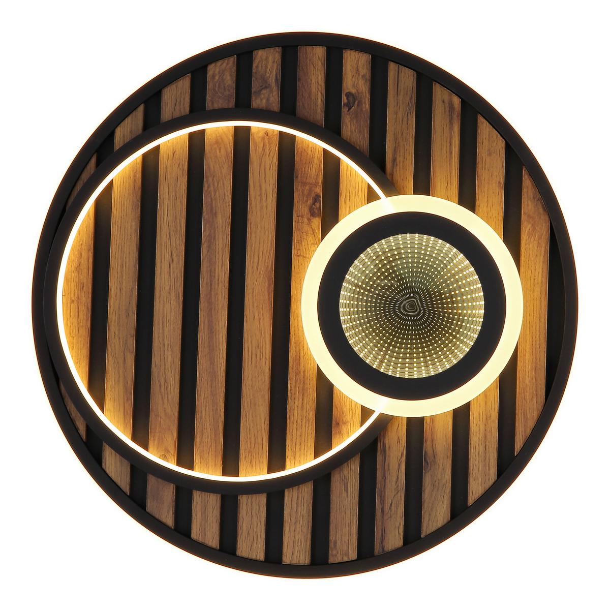 LED-DECKENLEUCHTE 67345D5 WOODY - Weiss/Dunkelbraun, Natur, Holzwerkstoff/Kunststoff (50/8cm) - Globo