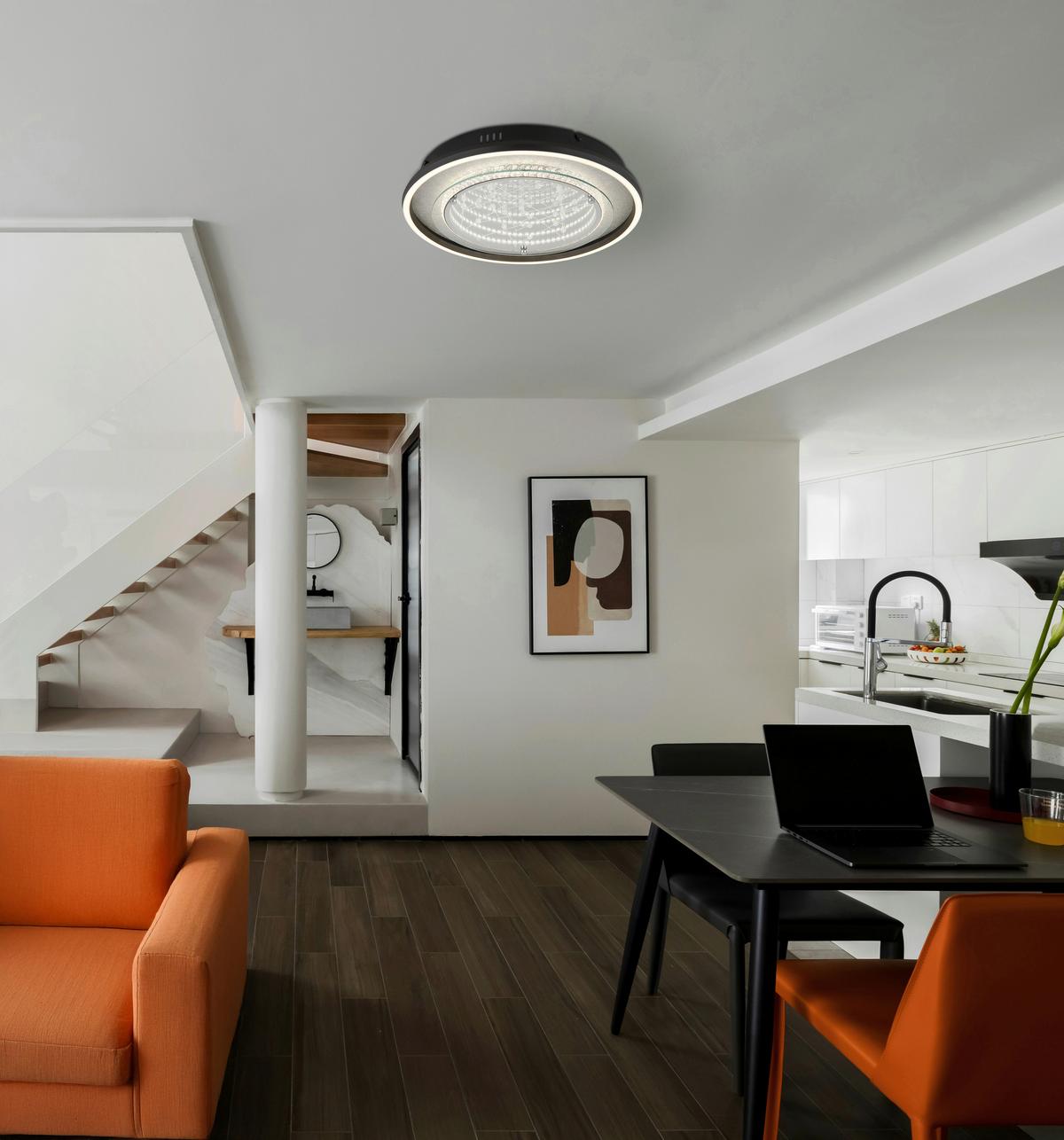 Led Stropna Svjetiljka Mirrora - bijela/srebrne boje, Design, staklo/metal (40/6,8cm) - Globo