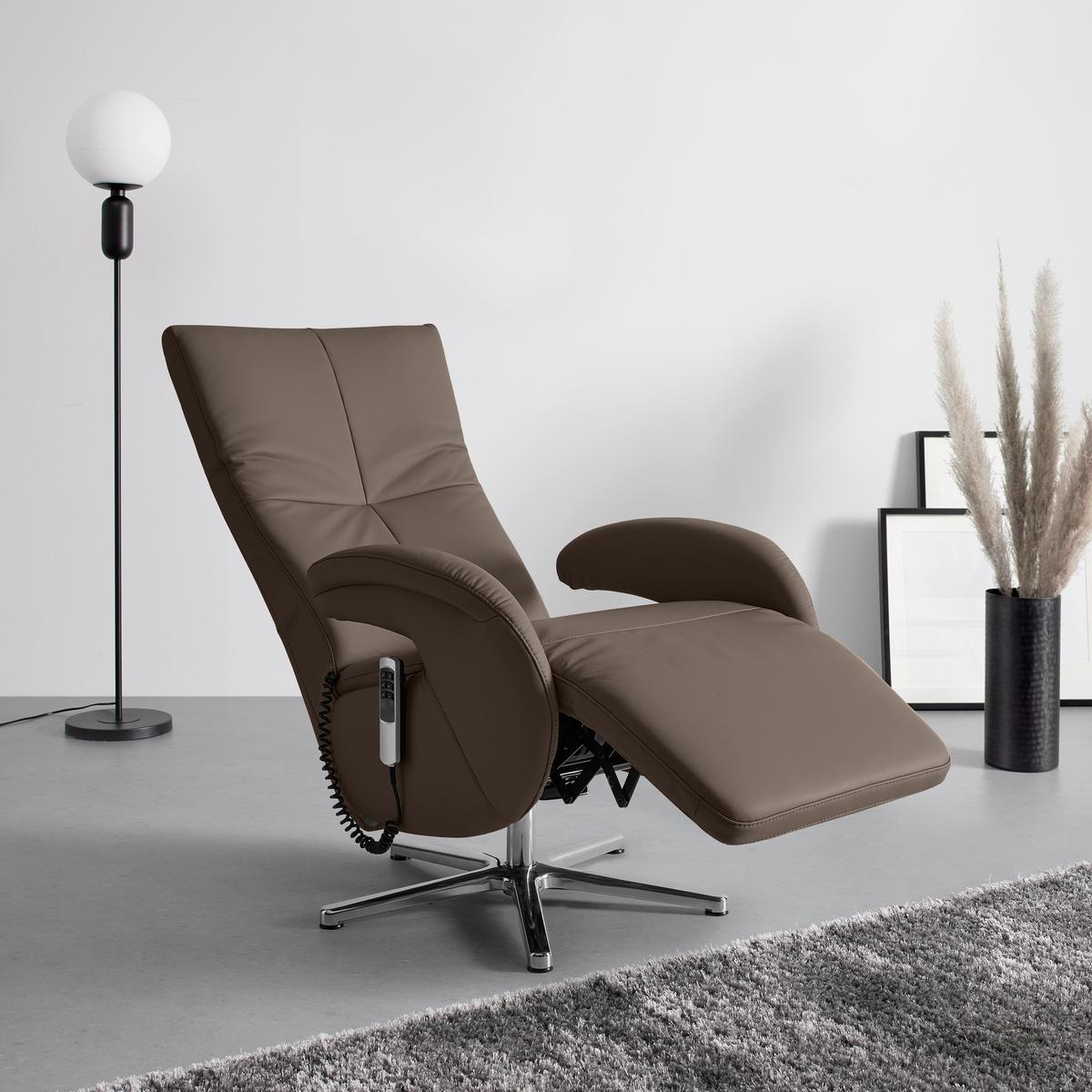 Relaxsessel Sitting 2 Mokka - Chromfarben/Mokka, MODERN, Leder (70/111/80cm) - Premium Living
