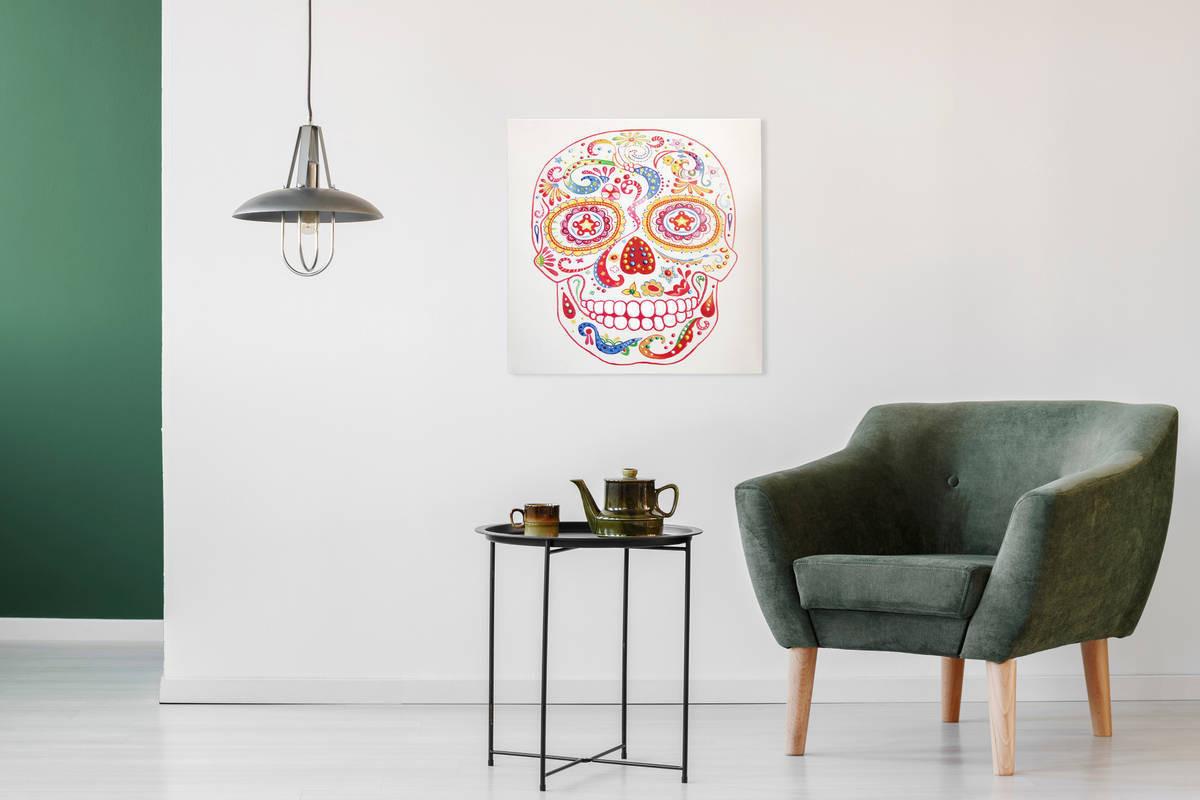 ÖLGEMÄLDE ÖL-WANDBILD TOTENKOPF - Multicolor, Trend, Holz/Kunststoff (90/90cm) - Kayoom