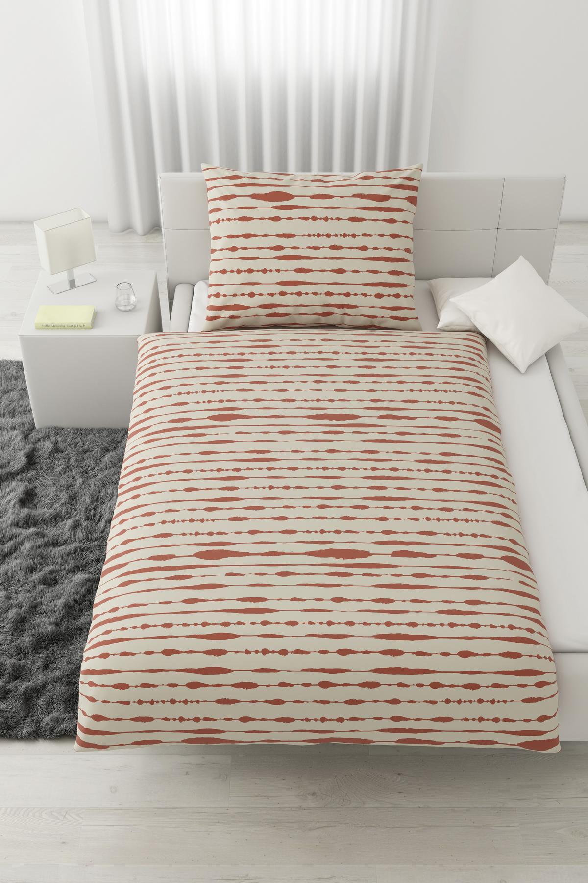 Bettwäsche Fine Line Wende in Apricot/Weiss ca. 160x210cm - Weiss/Orange, Modern, Textil (160/210cm) - Modern Living