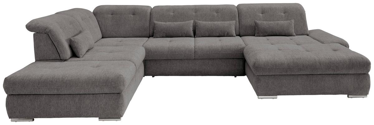 Wohnlandschaft Dalida Braun/Grau Chenille - Chromfarben/Braun, Design, Textil/Metall (254/376/195cm) - Livetastic