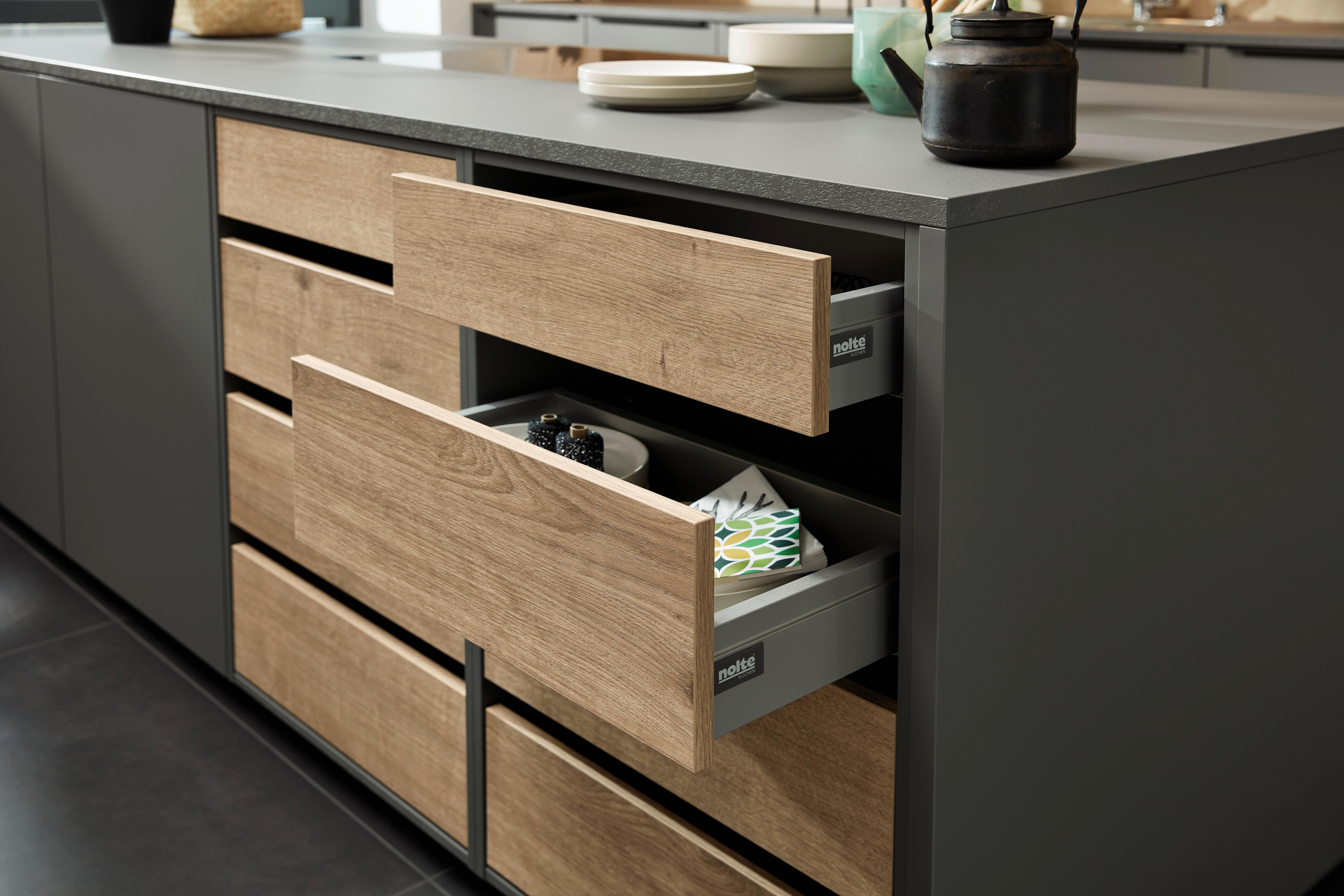Einbauküche Manhattan in Grau/Eichefarben - Eichefarben/Grau, MODERN, Holzwerkstoff - Nolte Küchen