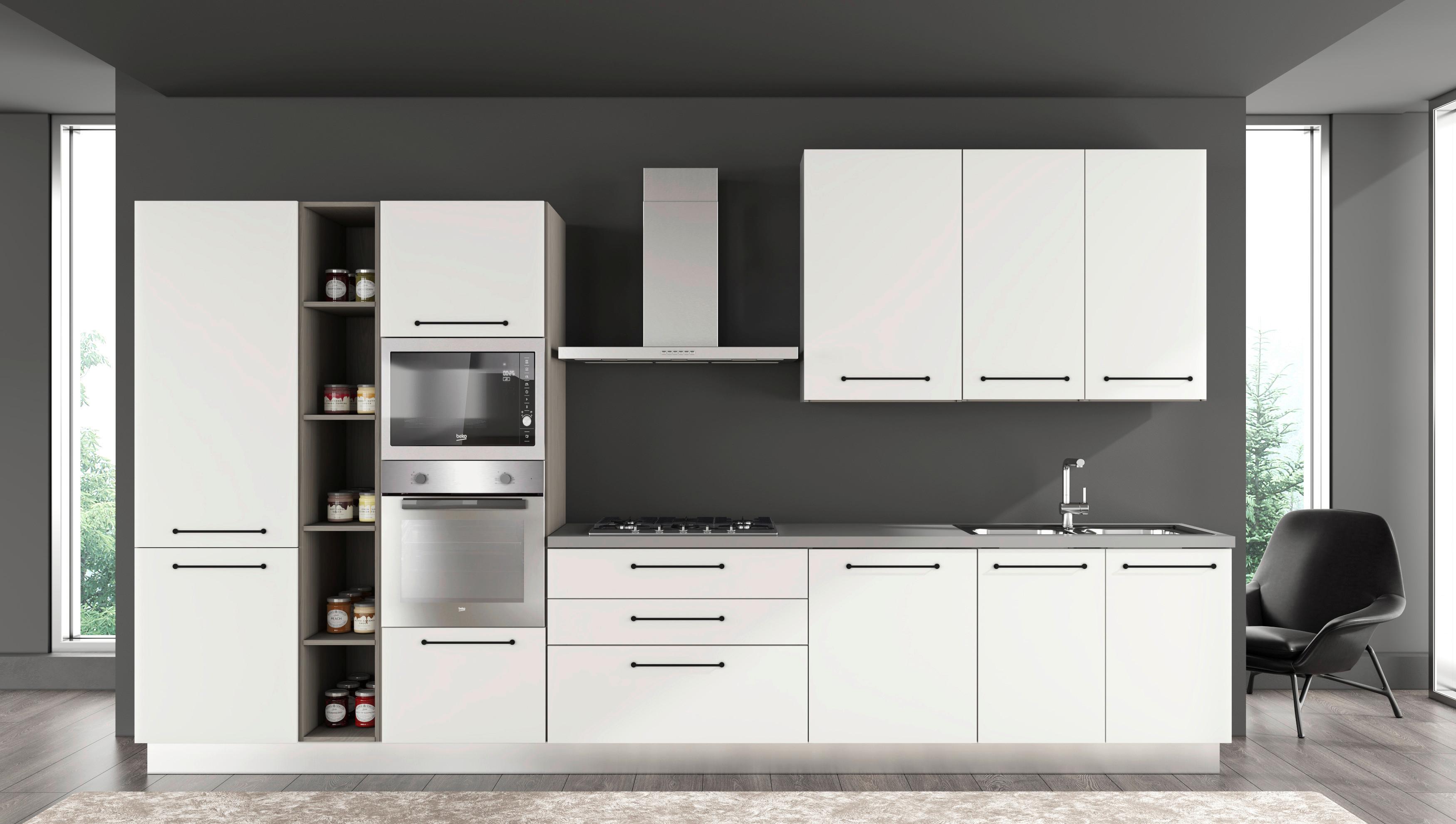 Kuhinjski Blok Line, Z Aparati, 390 Cm - črna/bela, Moderno, kovina/leseni material (390/60/216/240cm) - Mömax