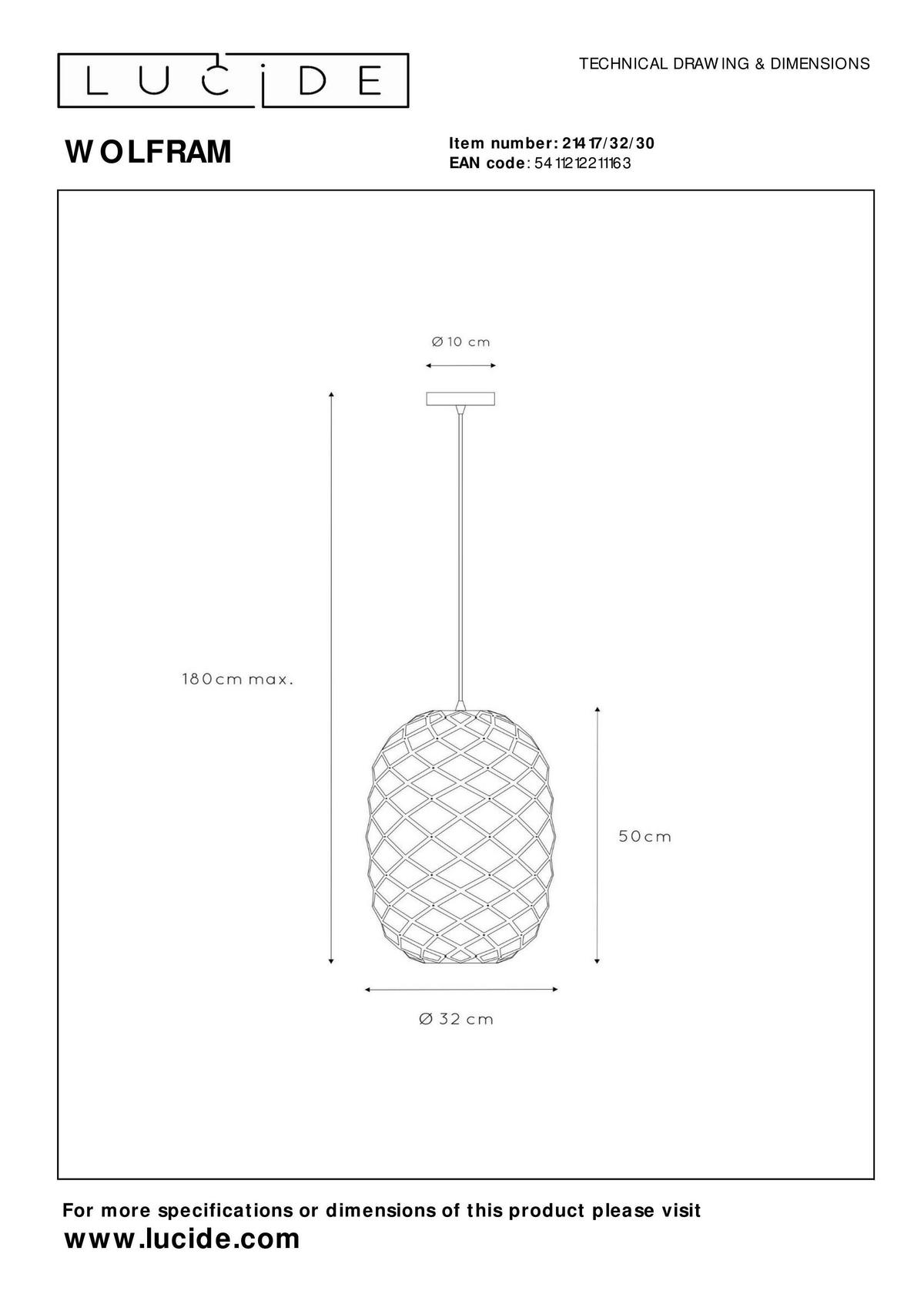 LAMPA WISZĄCA 21417/32/30 WOLFRAM - czarny, Konventionell, metal (32/180cm) - Lucide