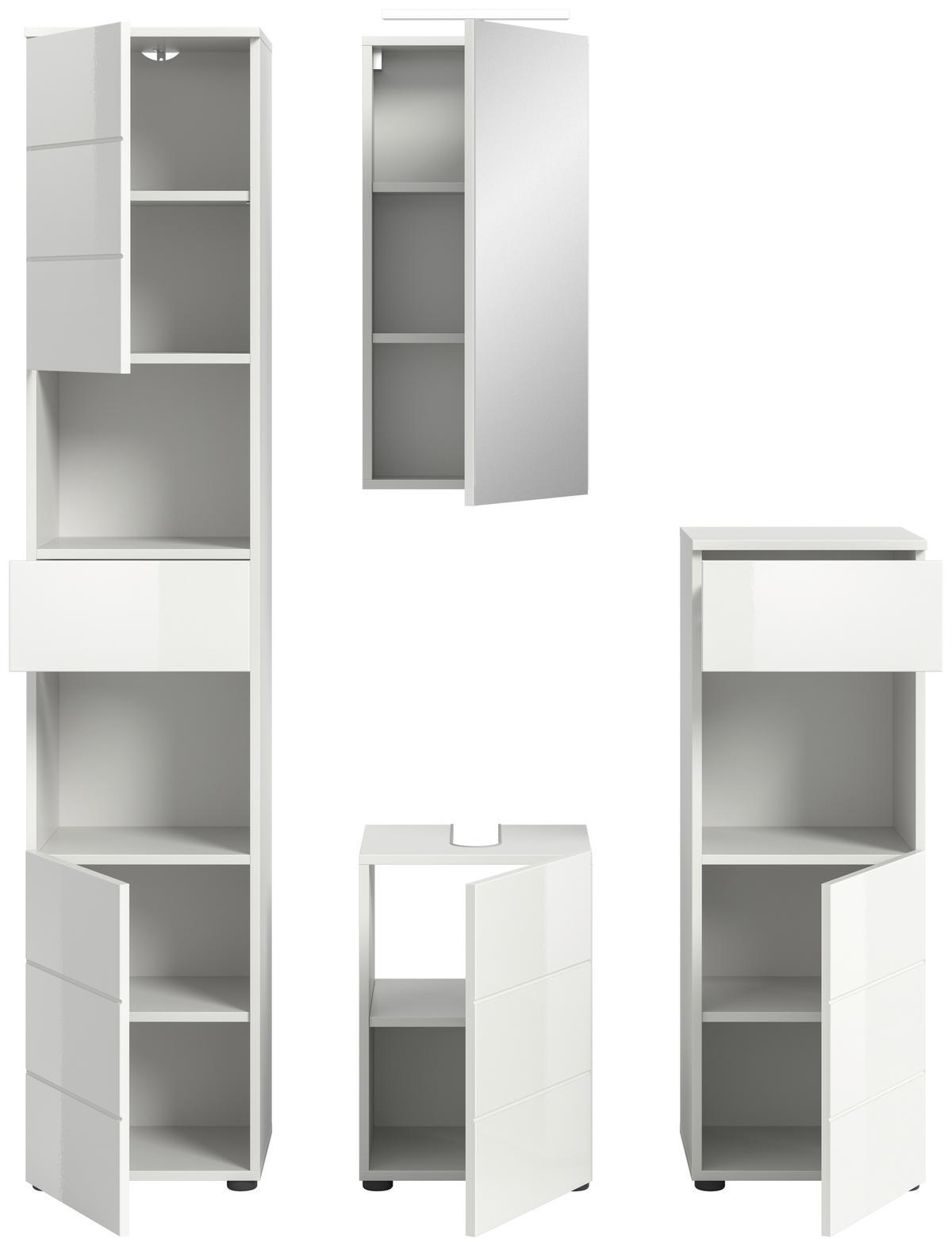 Badezimmer Vira 4-tlg. mit LED ca. 114 cm Weiß - Weiß Hochglanz/Schwarz, MODERN, Holzwerkstoff/Kunststoff (114cm) - MID.YOU