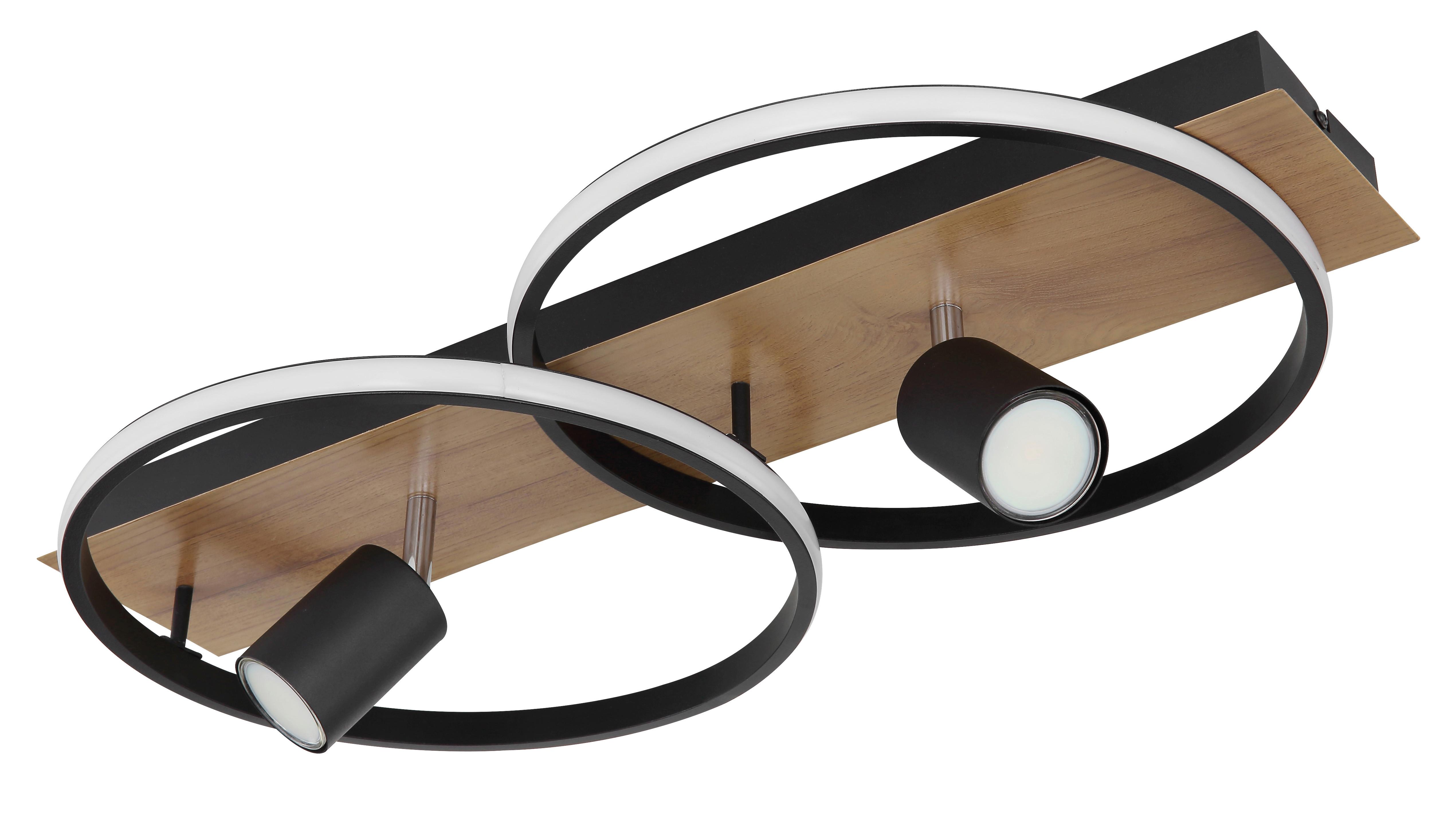 LED-Deckenleuchte Danny in Schwarz/Braun max. 36 Watt - Dunkelbraun/Opal, Design, Holz/Kunststoff (62/32/16,5cm) - Globo