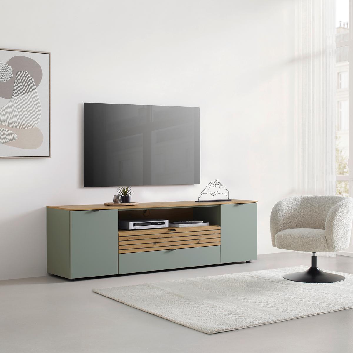 Lowboard Bahia-M Grün/Eiche Artisan - Schwarz/Eiche Artisan, MODERN, Holzwerkstoff/Metall (180/54/41cm) - Mömax