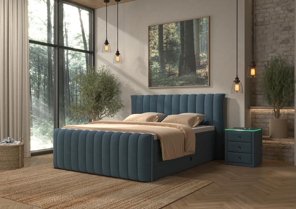 Boxspring Krevet Lina - plava, Konvencionalno, drvni materijal/drvo (200/220cm) - Premium Living