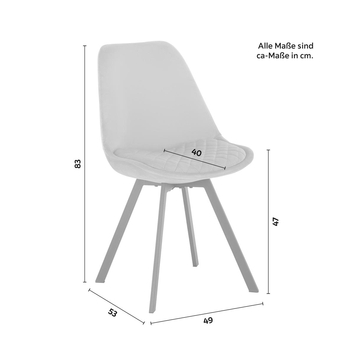 Stuhl Mia Grau Samtbezug Gepolstert - Schwarz/Grau, MODERN, Holz/Textil (49/83/53cm) - Bessagi Home
