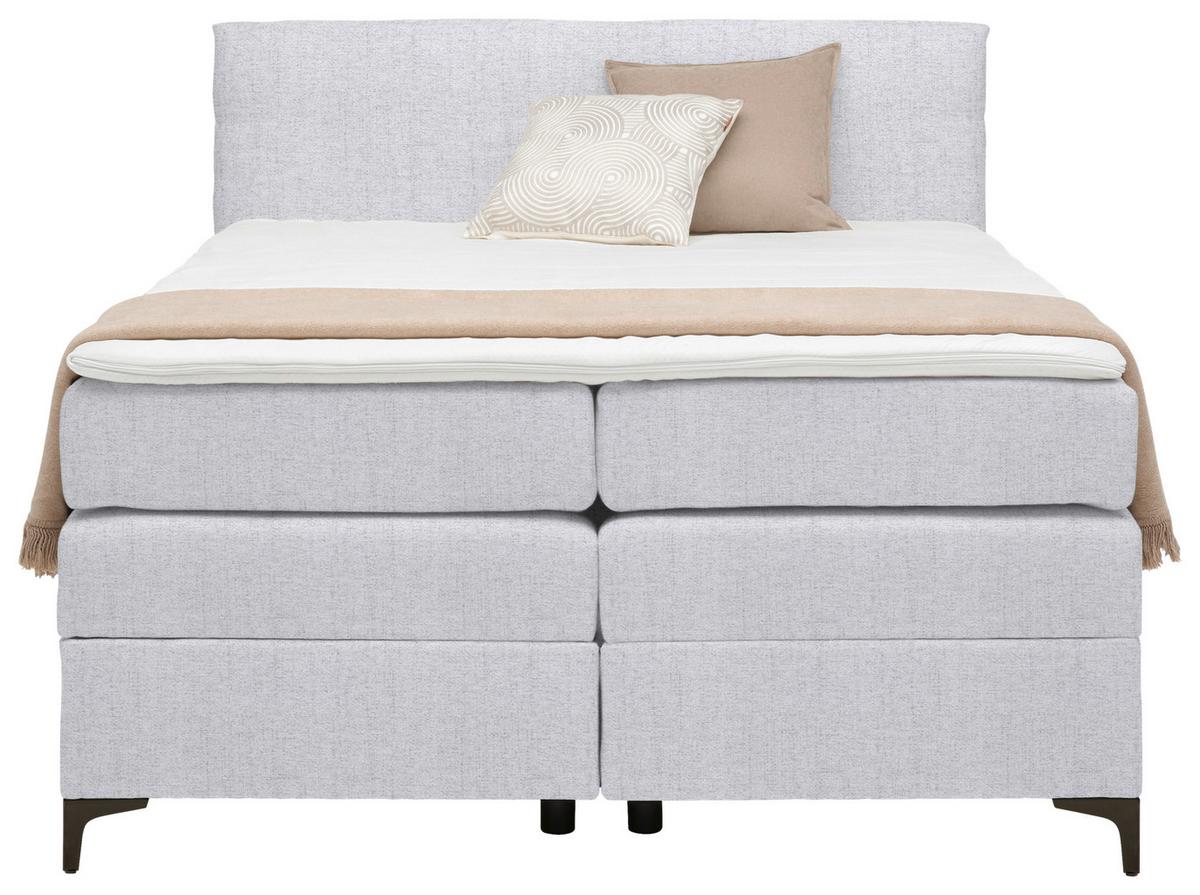 Boxspringbett Bari Hellgrau ca. 140x200cm - Hellgrau/Schwarz, KONVENTIONELL, Textil/Metall (140/200cm) - Mömax