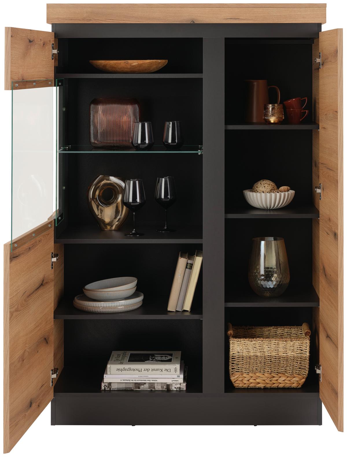 Vitrina Corte - siva/boje hrasta, Trend, staklo/drvni materijal (103,6/163,5/40cm) - Modern Living