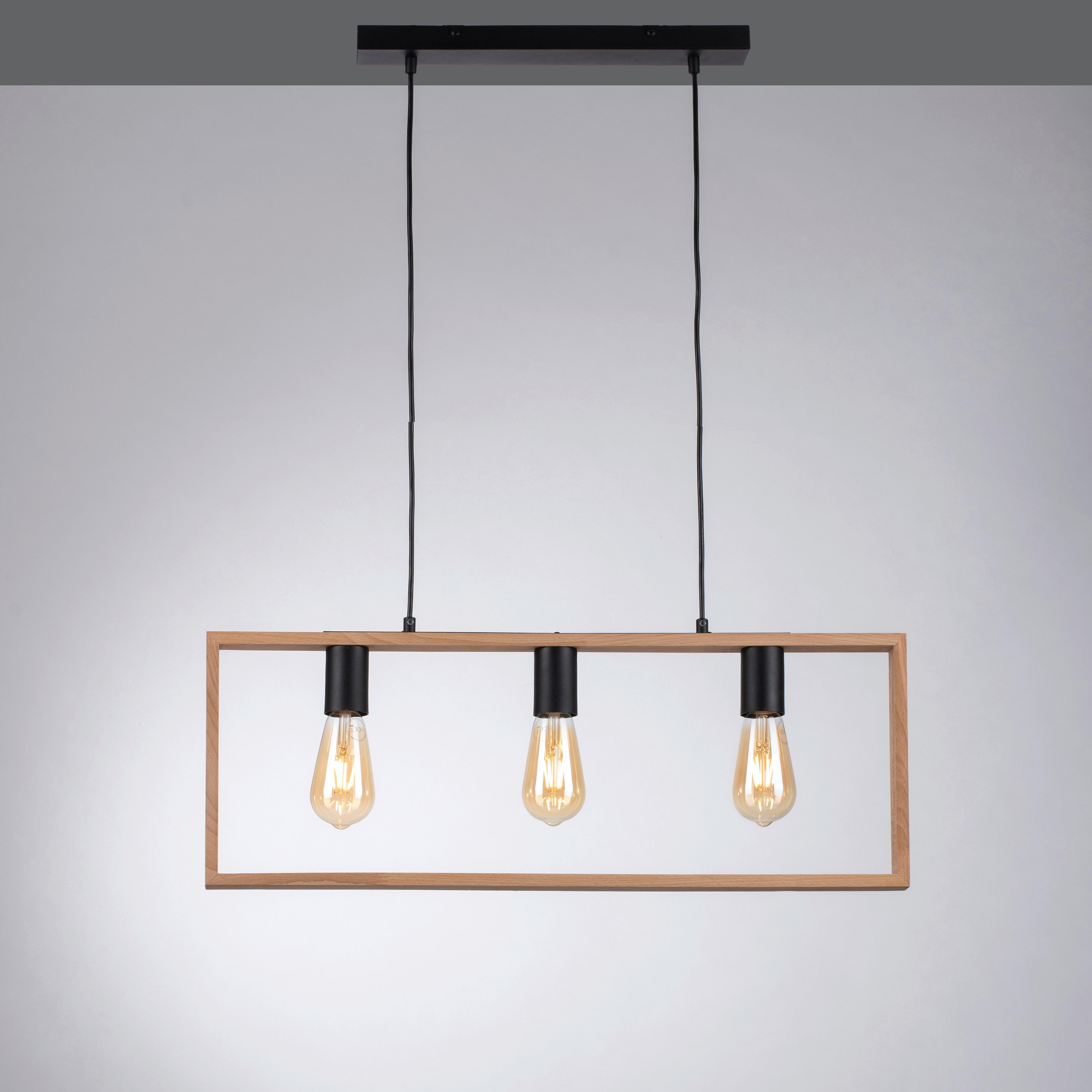 Hängeleuchte Franky Schwarz max. 60 Watt - Schwarz, MODERN, Holz/Kunststoff (69/6/120cm)