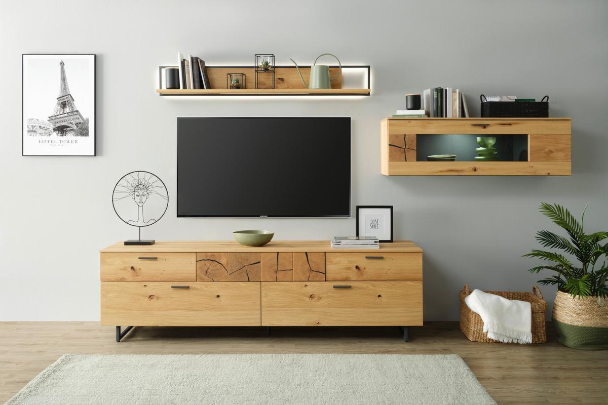 TV-Element in Wildeiche - Wildeiche/Schwarz, Modern, Holzwerkstoff/Metall (203/59/50cm) - Premium Living