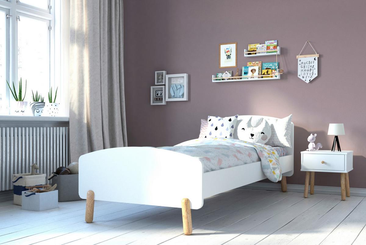 Bett ca. 90x200 cm Weiß/Naturfarben - Naturfarben/Weiß, Design, Holz/Holzwerkstoff (90/200cm) - Livetastic