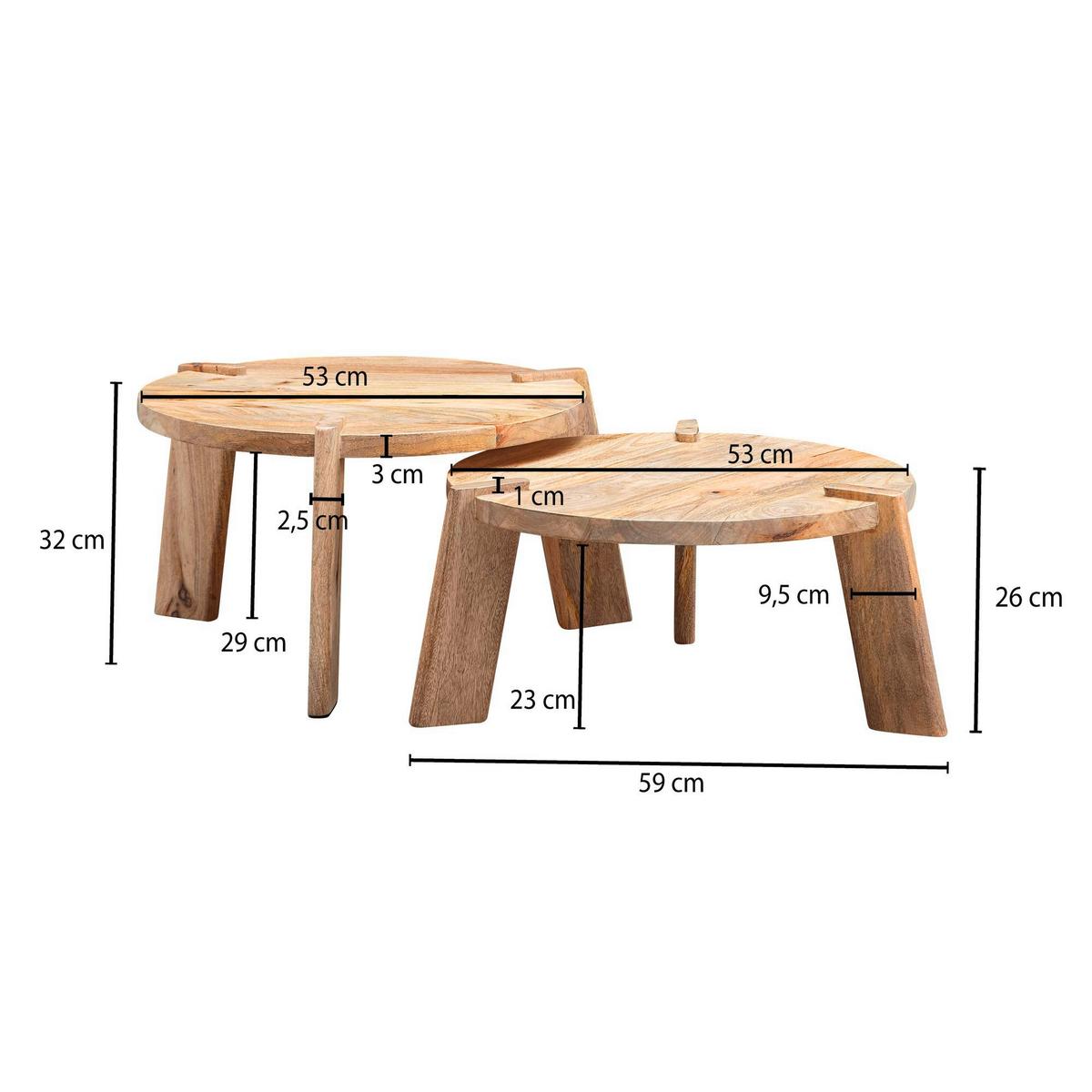 Beistelltisch-Set Wohnling 2-tlg. rund Mangoholz - Hellbraun, MODERN, Holz (53/32/53cm) - MID.YOU
