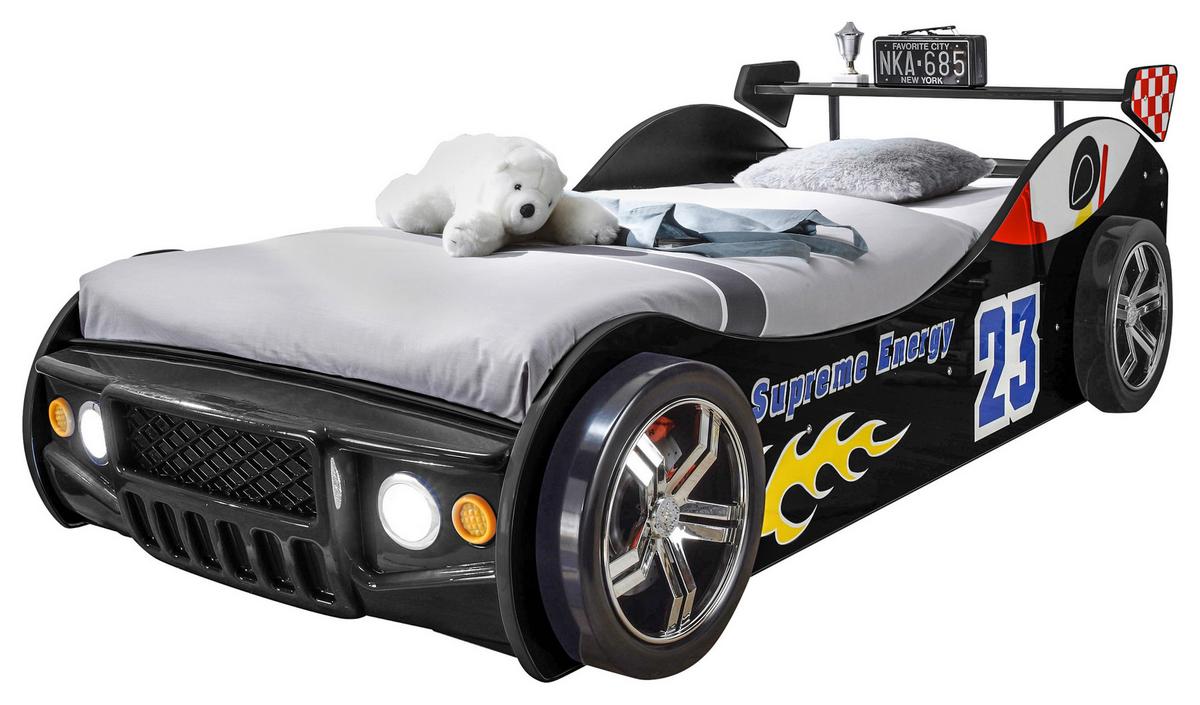 Postelja V Obliki Avta Energy, Črna, Osvetlitev, 90x200cm - črna, Konvencionalno, leseni material (90/200cm) - MID.YOU