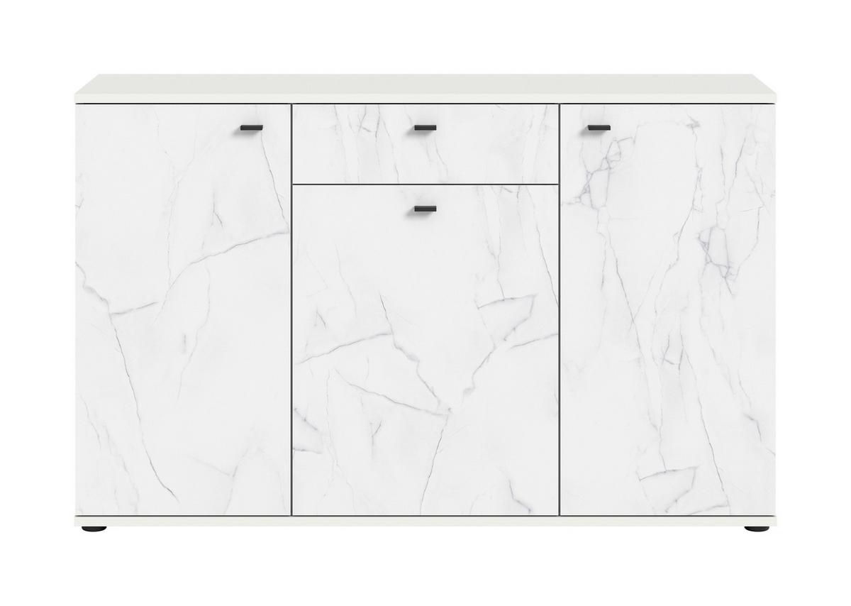 Komoda Stone - bijela/crna, Design, drvni materijal/plastika (138/87/40cm) - Modern Living