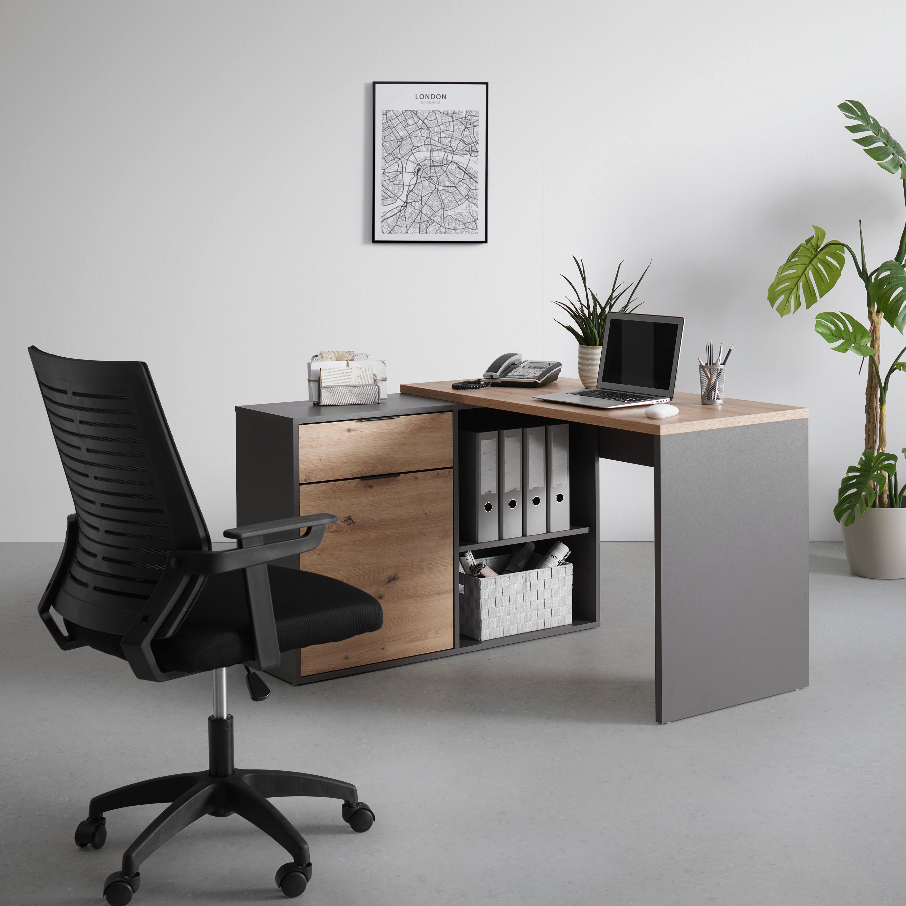HÖRNSKRIVBORD SAMSON -EXKLUSIV- - grafitfärgad/ekfärgad, Modern, trämaterial (120/105/74/51/34cm) - Mömax