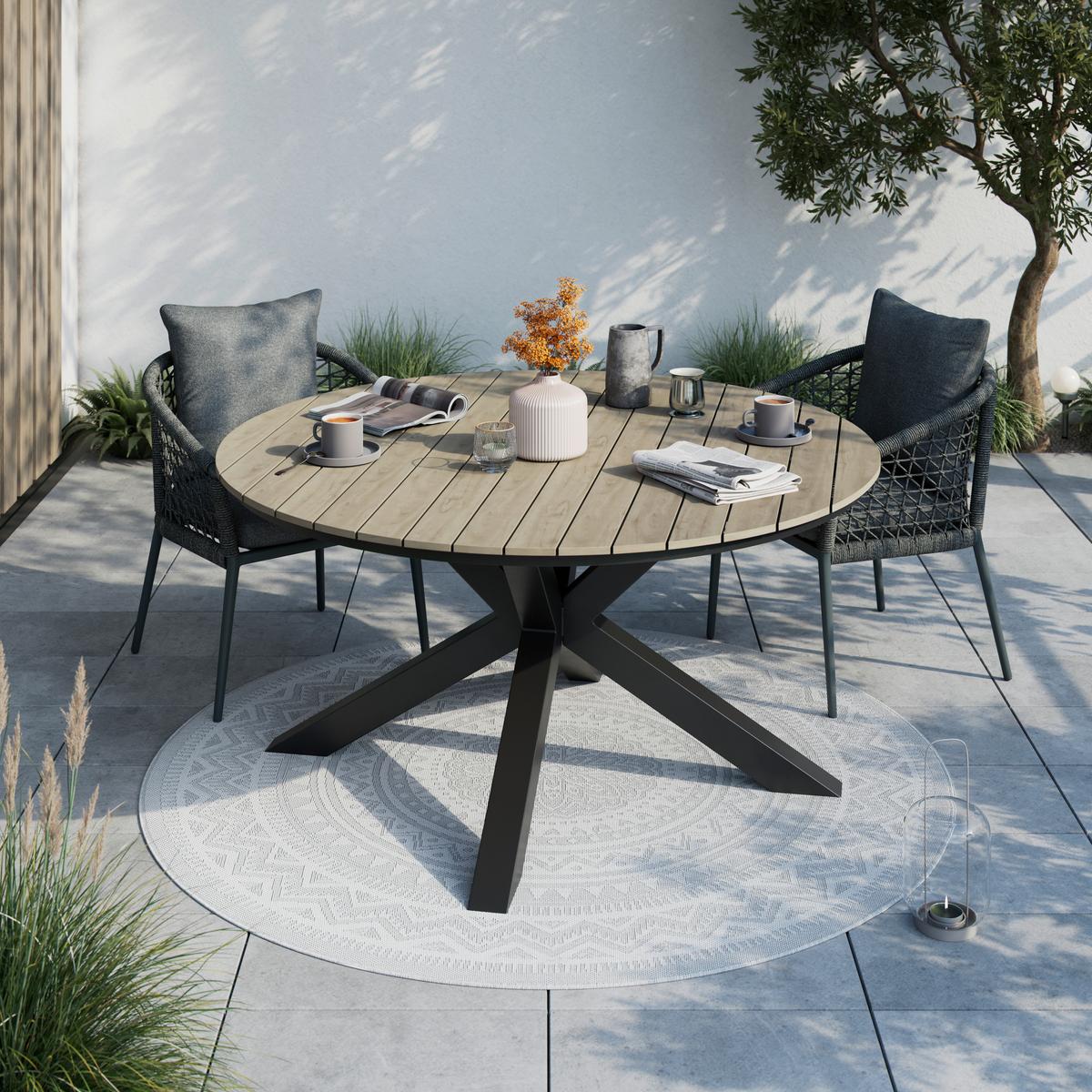 STÓŁ OGRODOWY PICONE - kolor naturalny/ciemnoszary, Modern, tworzywo sztuczne/metal (150/75/150cm) - Ambia Garden