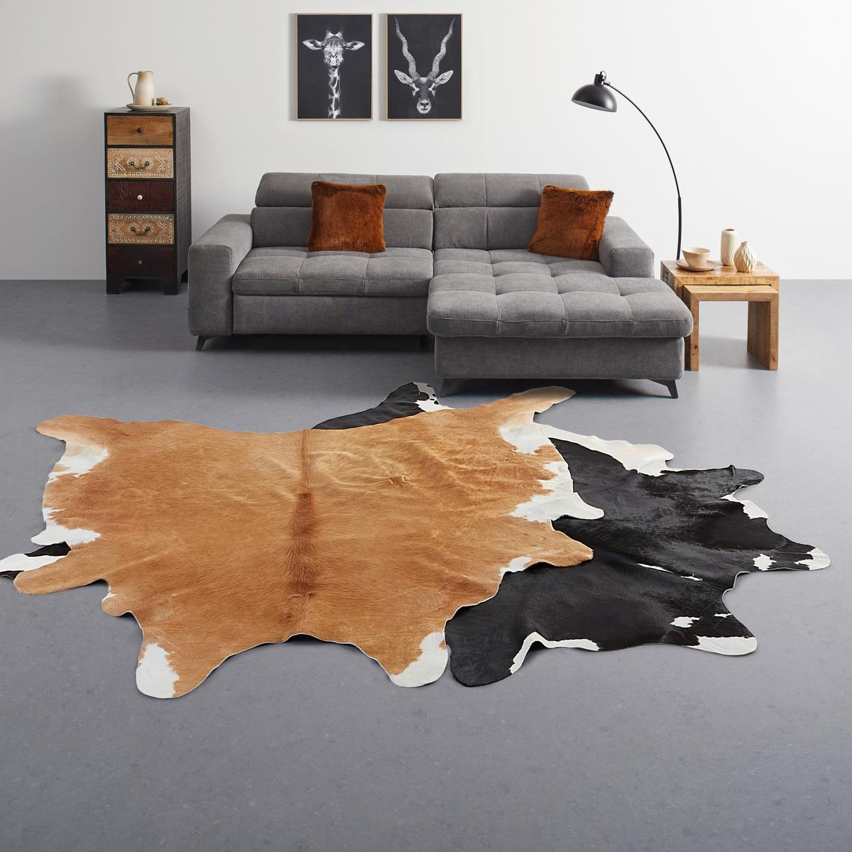 Rinderfell Christoph in diversen Farben - Schwarz/Braun, MODERN, Textil (4,5qm) - Modern Living