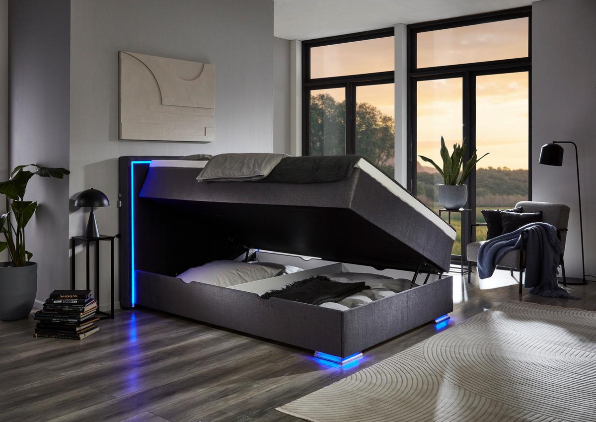 ŁÓŻKO BOXSPRING COLORADO II - antracytowy/kolor chromowy, Design, tworzywo sztuczne/tkanina (140/200cm) - Boxxx