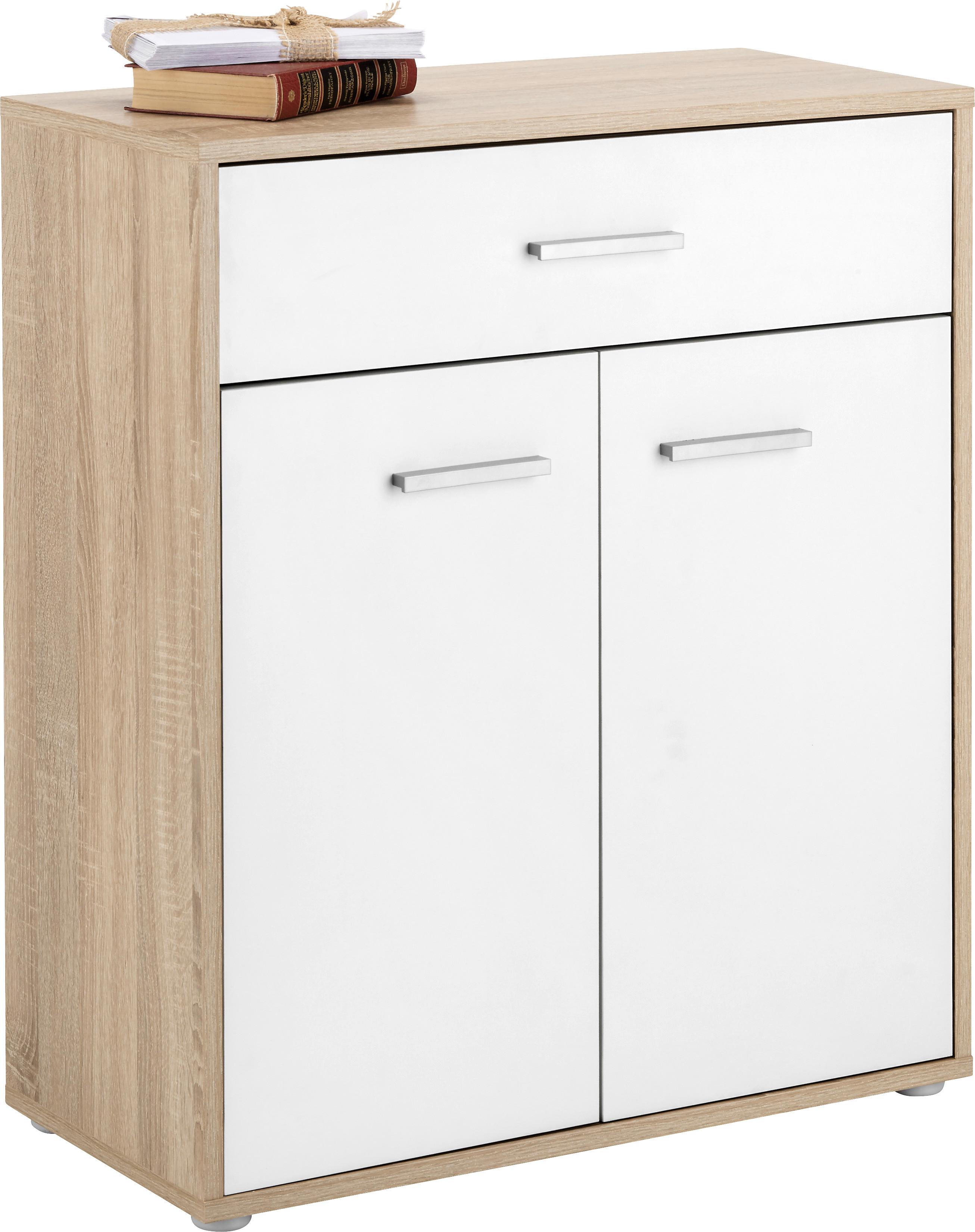 Kommode in Weiß/Eichefarben - Chromfarben/Eichefarben, KONVENTIONELL, Holzwerkstoff (68/80/34cm) - Based