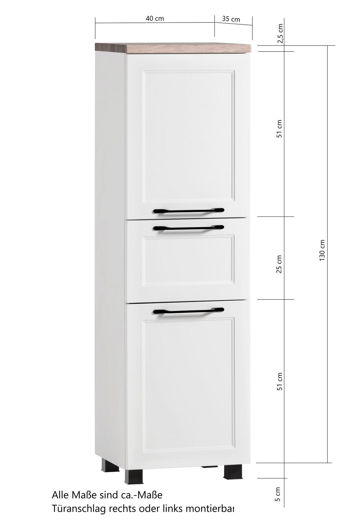 Hochschrank in Weiß/Eiche - Eiche Wotan/Schwarz, ROMANTIK / LANDHAUS, Holzwerkstoff/Kunststoff (40/130/35cm) - Mömax
