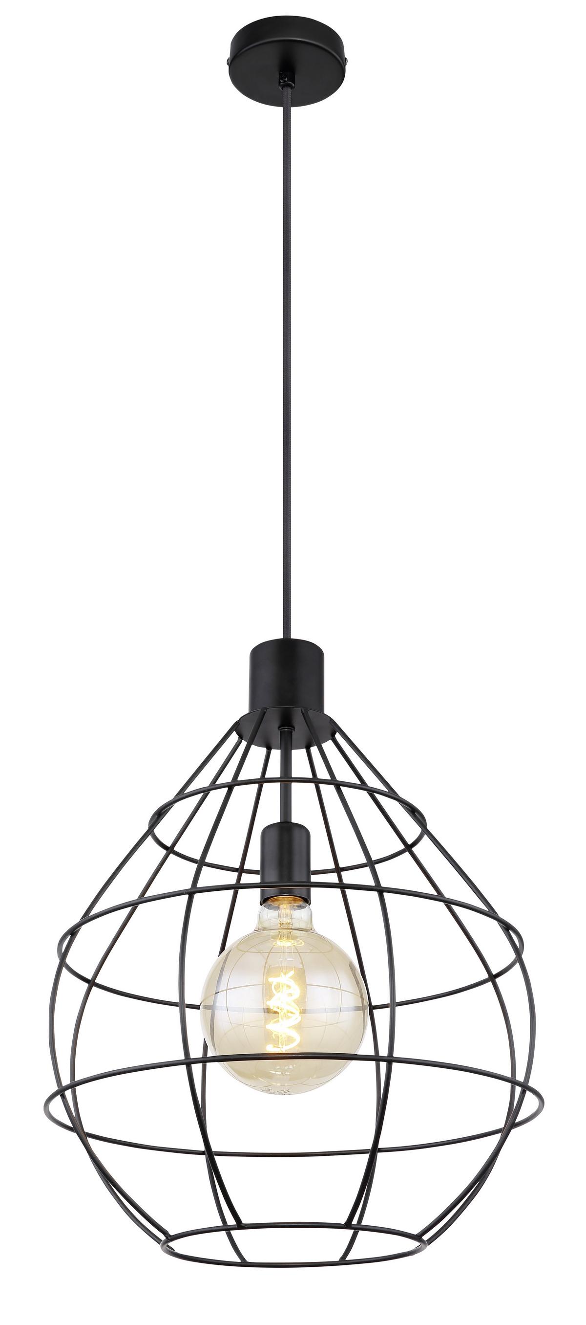 Hängeleuchte Edwin max. 60 Watt - Schwarz, Trend, Metall (37/120cm) - Globo