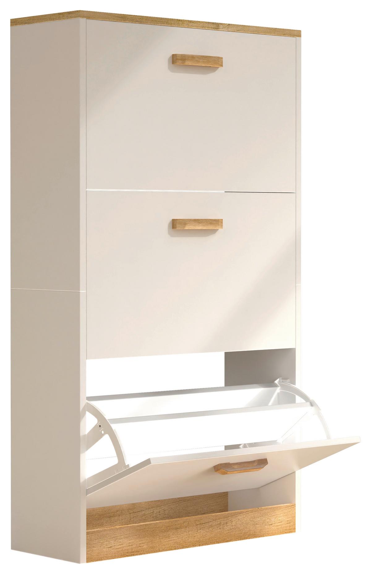 Schuhschrank HALOM M Weiß ca. 59x105x22 cm - Honigeiche/Weiß, LIFESTYLE, Holzwerkstoff (59/105/22cm) - MID.YOU