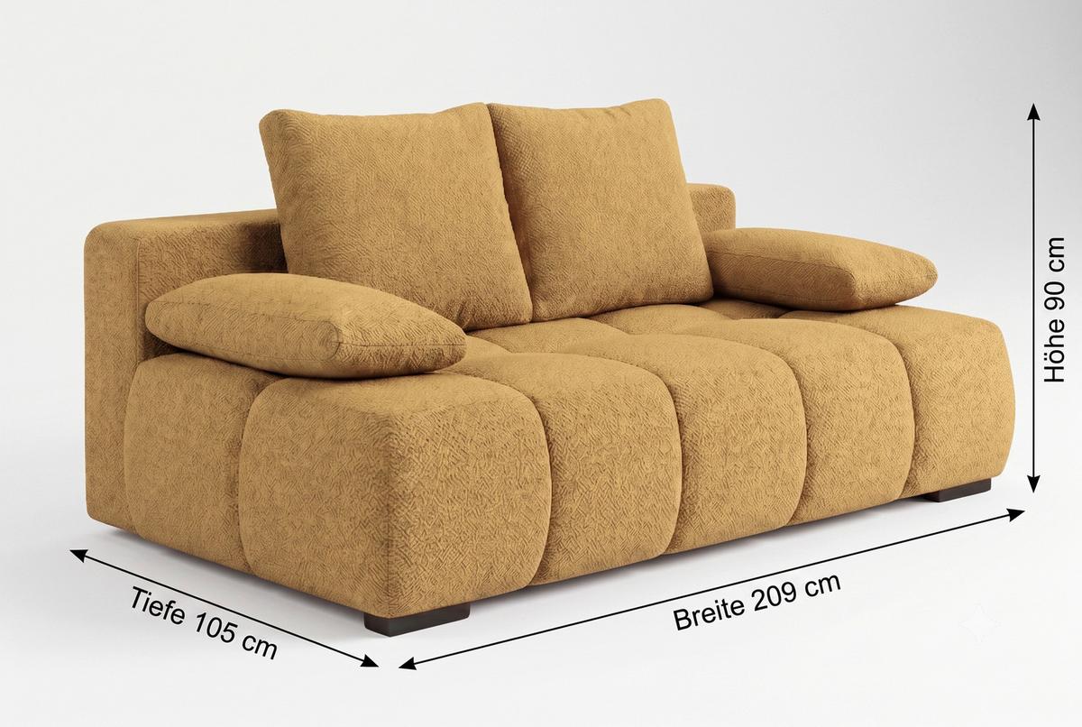 Boxspringsofa Bob Gelb - Chromfarben/Gelb, KONVENTIONELL, Holzwerkstoff/Kunststoff (209/105cm) - Based