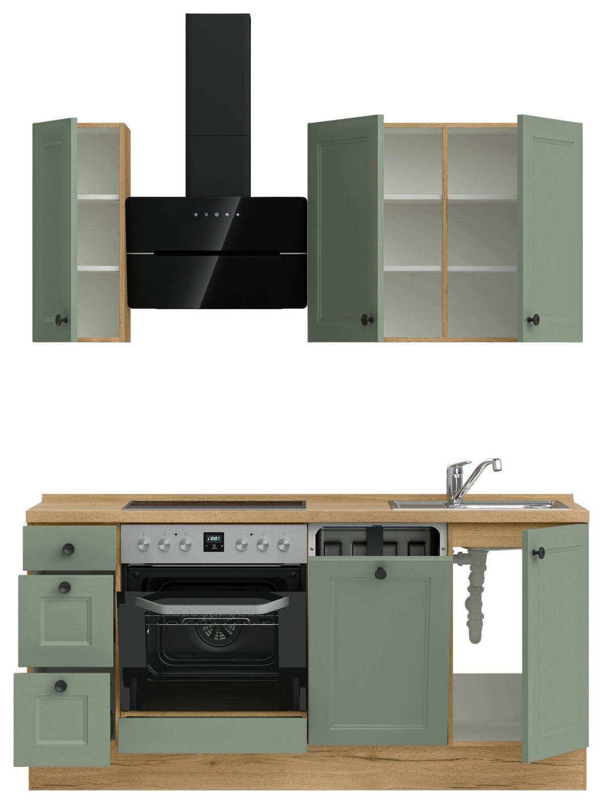 Küchenblock Casada High m. Geräten Schilfgrün - Schilfgrün/Eichefarben, MODERN, Holzwerkstoff/Metall (180cm) - Nobilia