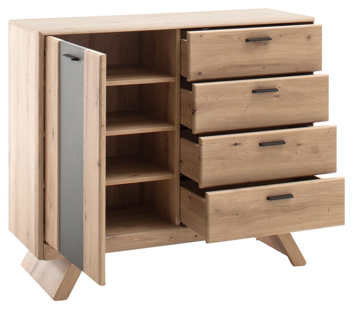 Kommode Calais in Grau/Eichefarben - Eichefarben/Anthrazit, MODERN, Holzwerkstoff/Metall (89/103/44cm) - Premium Living