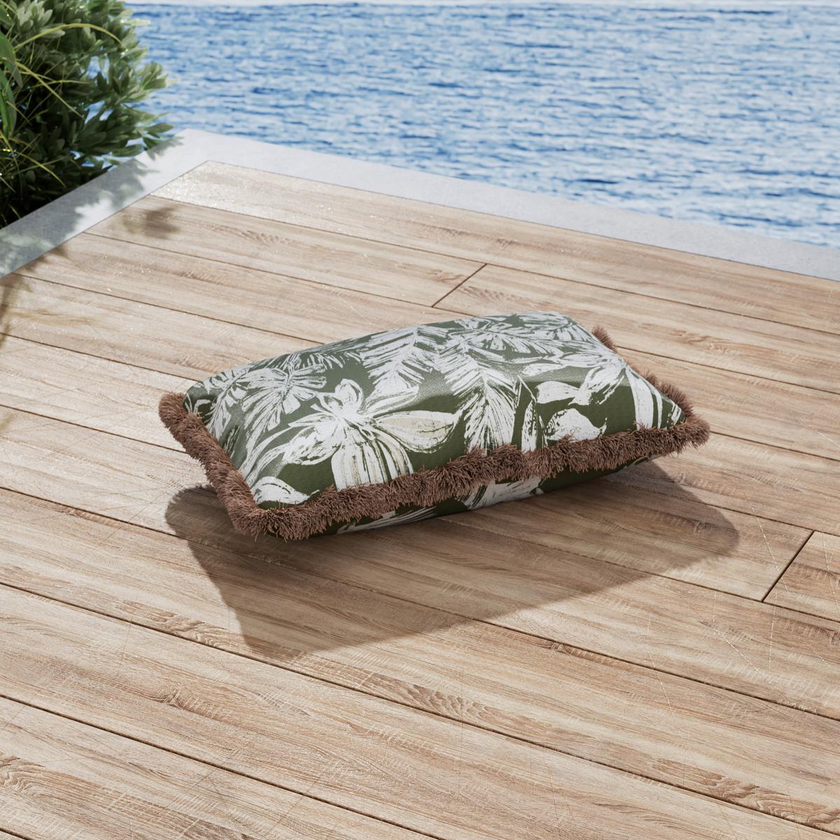 Outdoorkissen Noemi Olivgrün/Weiß ca. 50x30 cm - Weiß/Olivgrün, MODERN, Textil (50/30/10cm) - Bessagi Garden