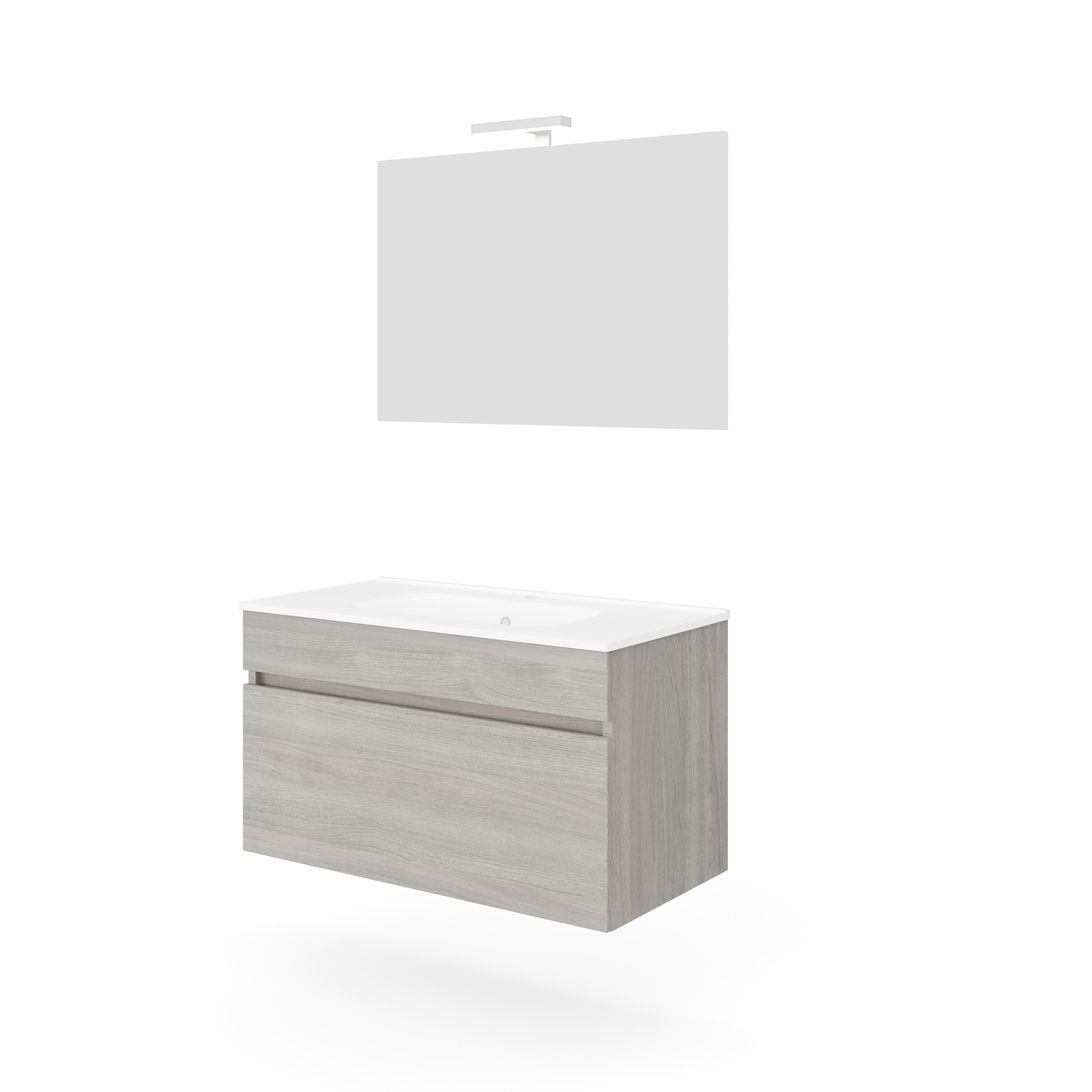Mobilier de baie Bogota - alb/stejar gri, Basics, ceramică/material pe bază de lemn (91/113/46,5cm)