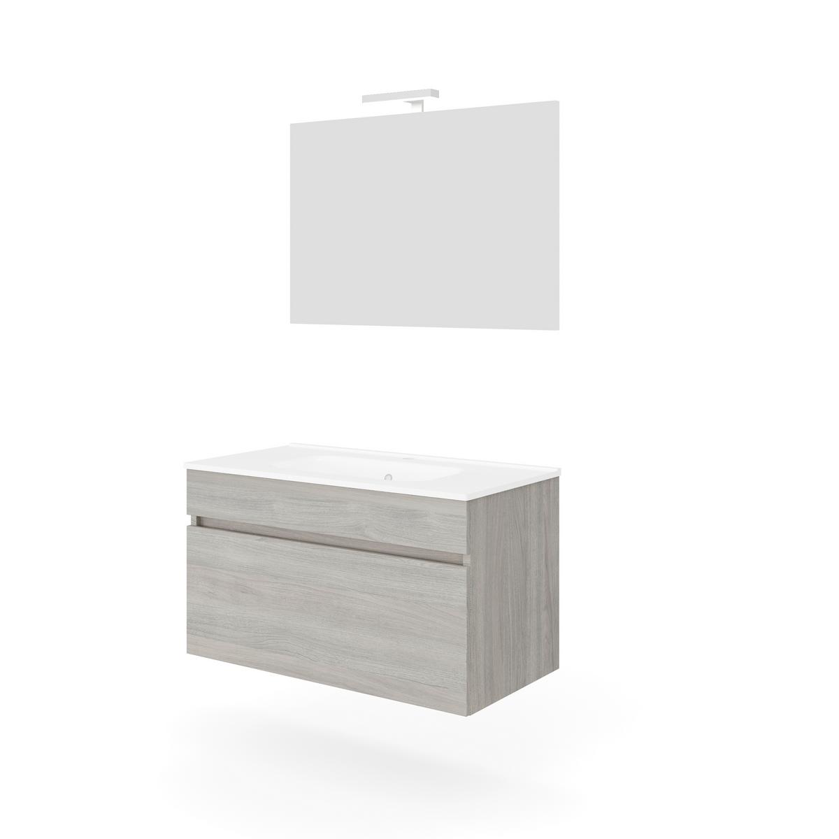 Mobilier de baie Bogota - alb/stejar gri, Basics, ceramică/material pe bază de lemn (91/113/46,5cm)