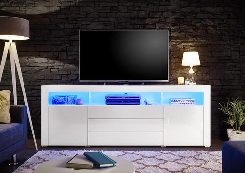 Komoda Goal, Bela, Led - bela/barve aluminija, Moderno, leseni material (200/74/44cm) - Modern Living
