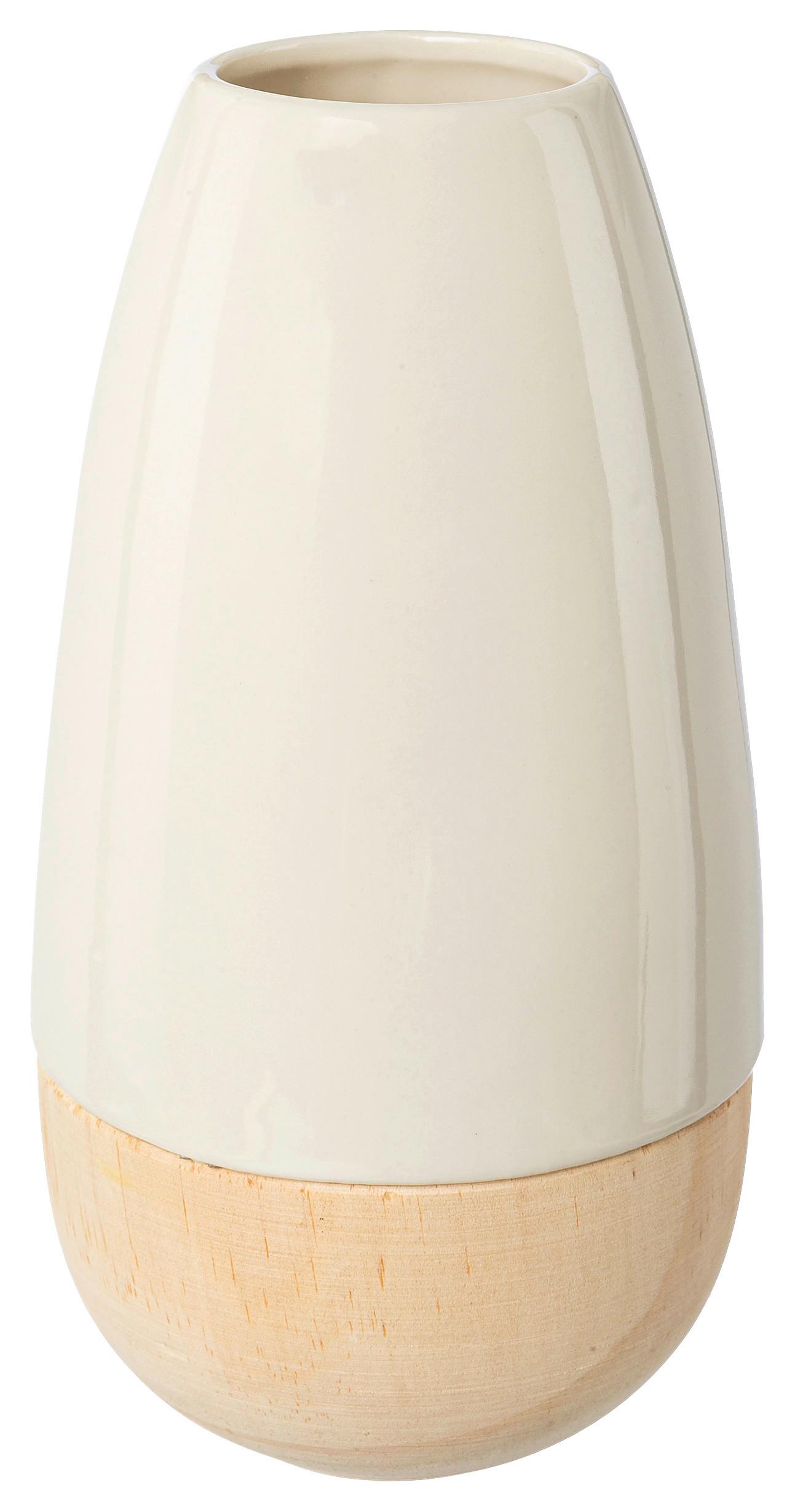 Vaza Woodpecker I -Paz- - bijela/prirodne boje, Modern, drvo/keramika (11/20cm)