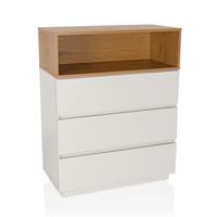 Komoda Melmo, Bela, Barva Hrasta - barve hrasta/bela, Moderno, umetna masa/leseni material (80/100/40cm) - MID.YOU