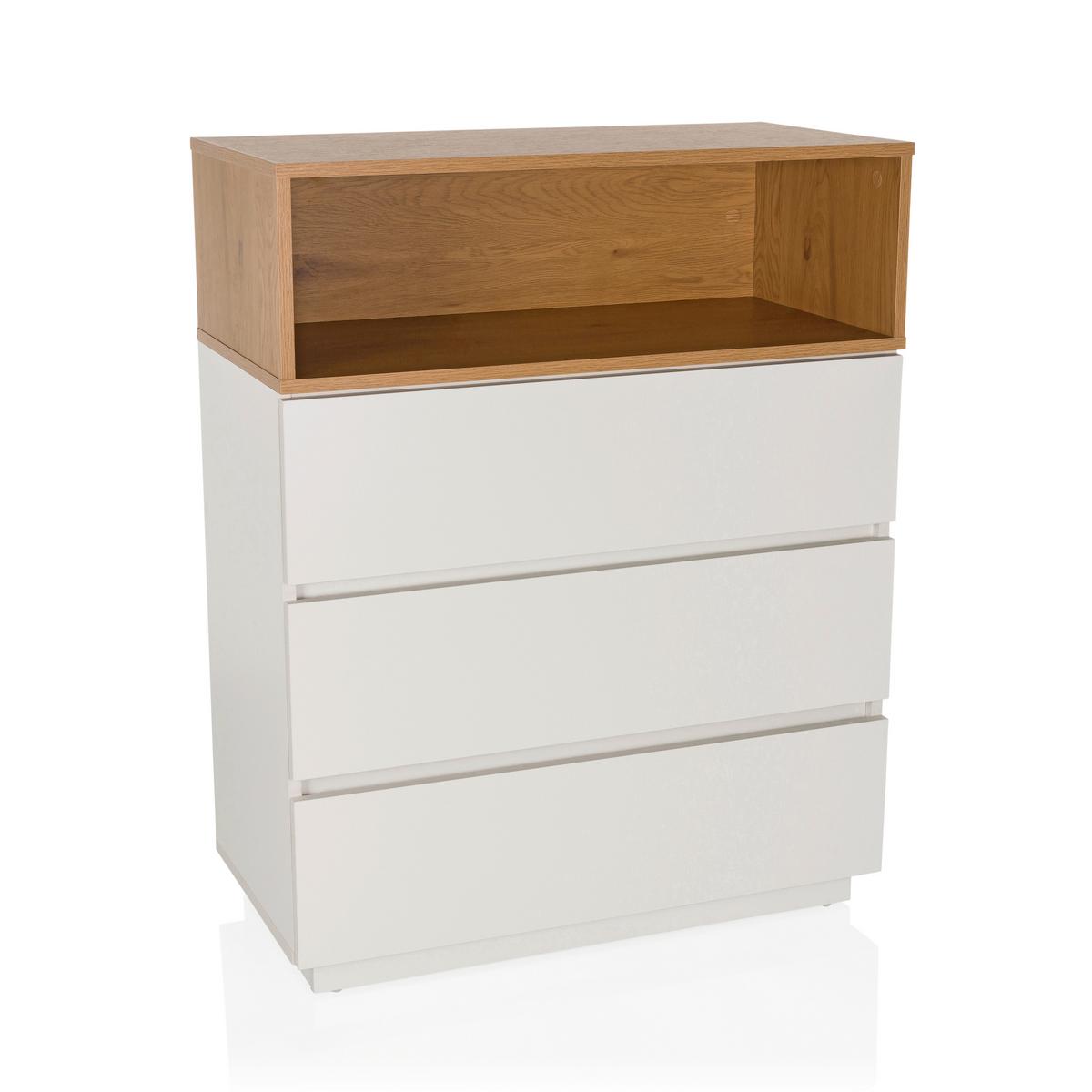 Komoda Melmo, Bela, Barva Hrasta - barve hrasta/bela, Moderno, umetna masa/leseni material (80/100/40cm) - MID.YOU