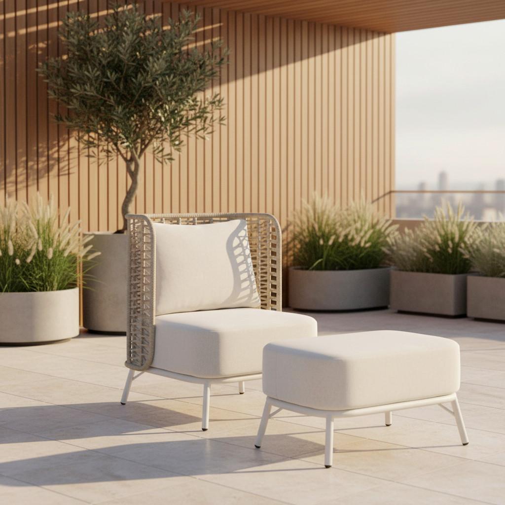 Gartensessel Iska Creme Outdoorstoff/Metall +Abdeckung - Creme/Weiß, MODERN, Textil/Metall (76/91/73cm) - Bessagi Garden