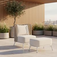 Gartensessel Iska Creme Outdoorstoff/Metall +Abdeckung - Creme/Weiß, MODERN, Textil/Metall (76/91/73cm) - Bessagi Garden