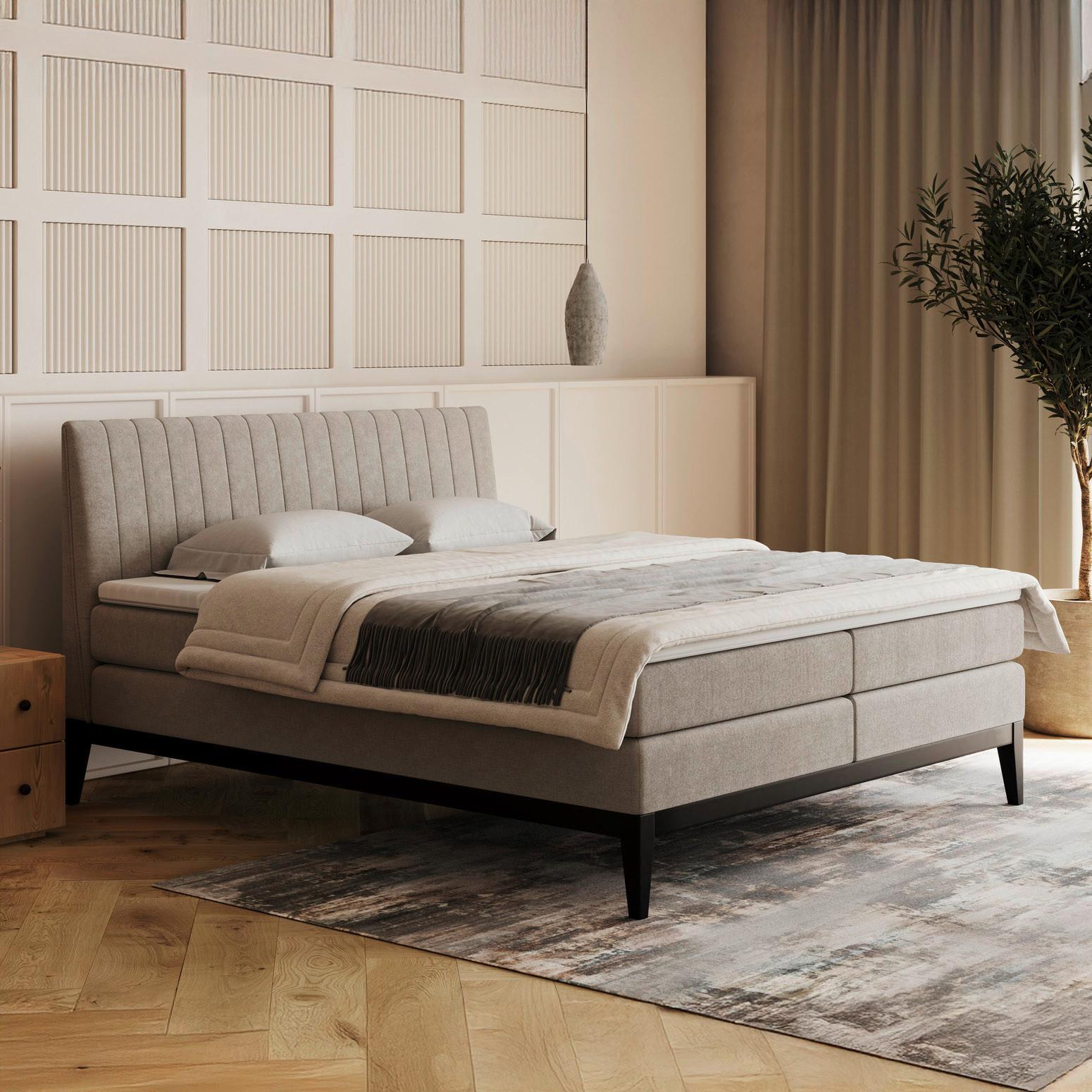 Boxspringbett Nola Taupe ca. 160x200cm - Taupe/Schwarz, KONVENTIONELL, Holz/Textil (160/200cm) - Based