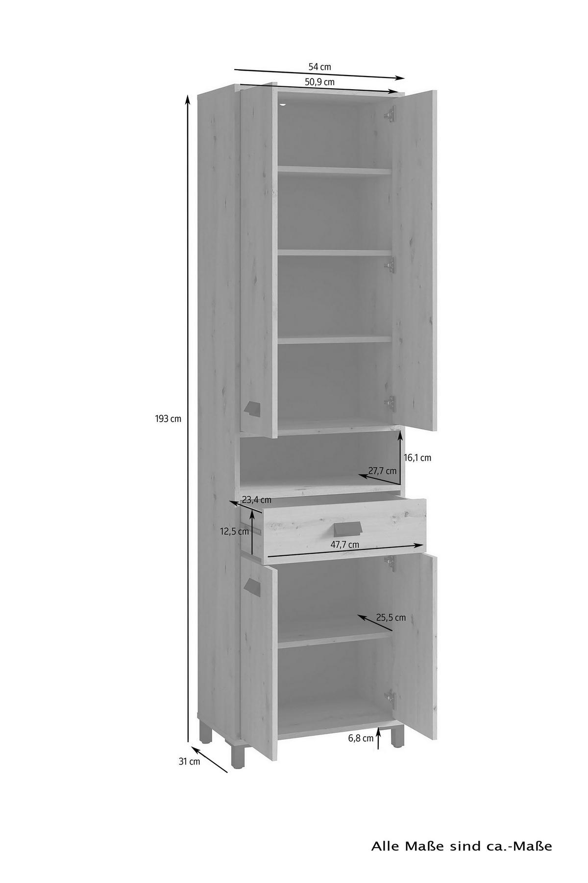 Hochschrank Wellness B: 54 cm Artisan Eiche Dekor - Anthrazit/Schwarz, MODERN, Holzwerkstoff/Kunststoff (54/193/31cm) - MID.YOU
